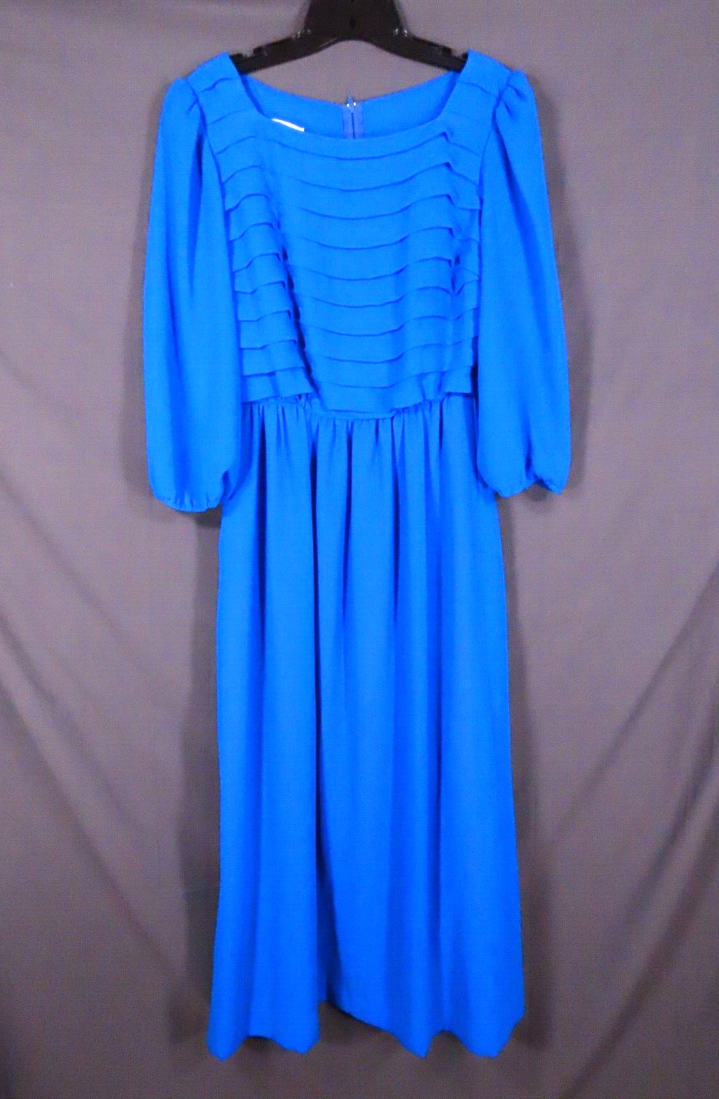 VTG MISS ELLIETTE Royal Blue PLEATED BLOUSON CHIFFON PARTY DRESS 36&Prime; Bust M