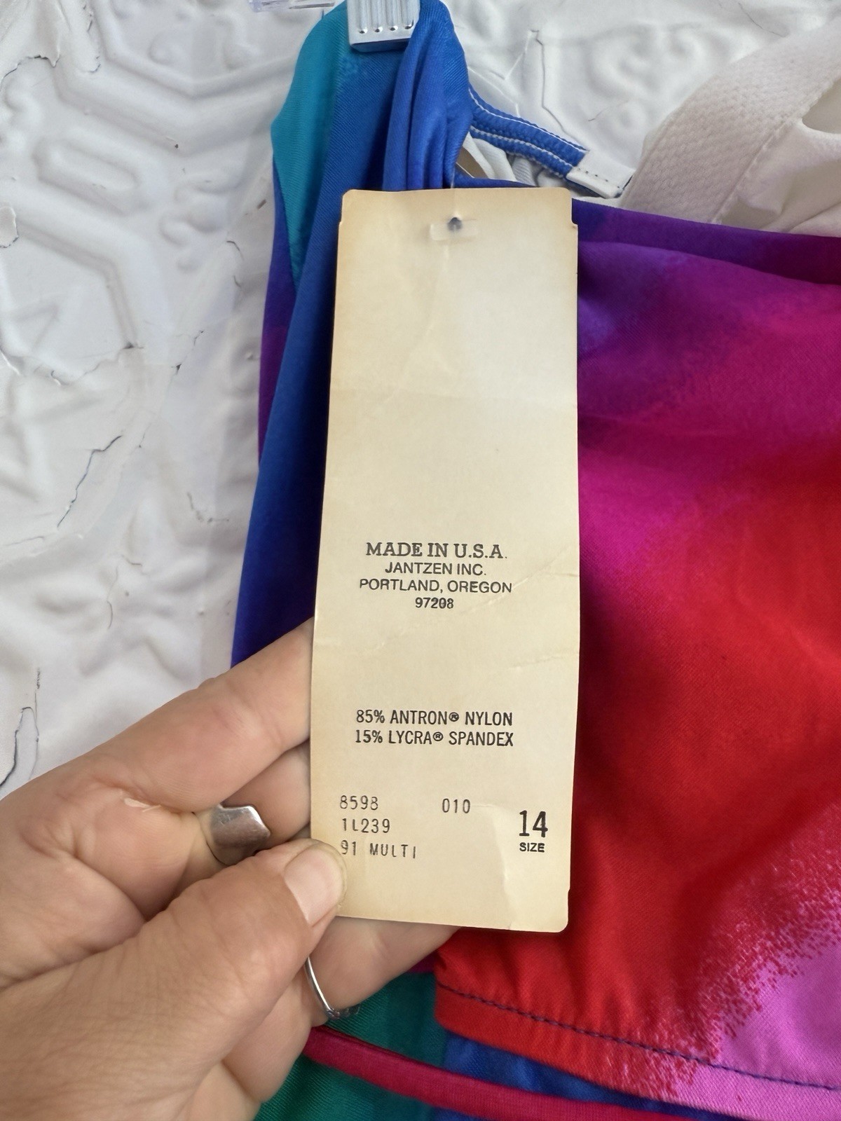 vintage 1980s NWT Jantzen bathing suit rainbow boho size 14 2 piece summer