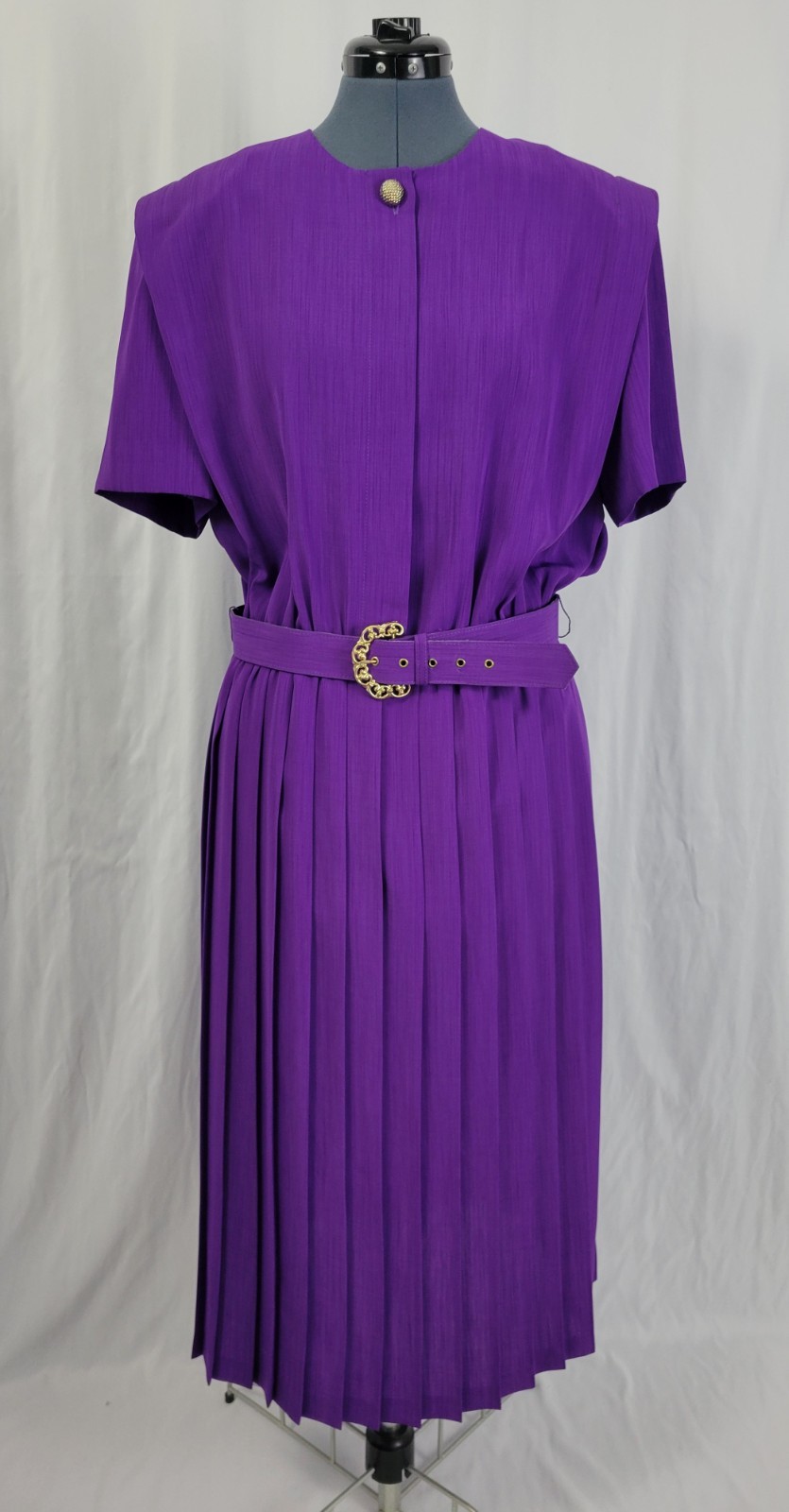 Vintage Leslie Fay Purple Blouson Dress w Pleated Skirt & Matching Belt Size 16