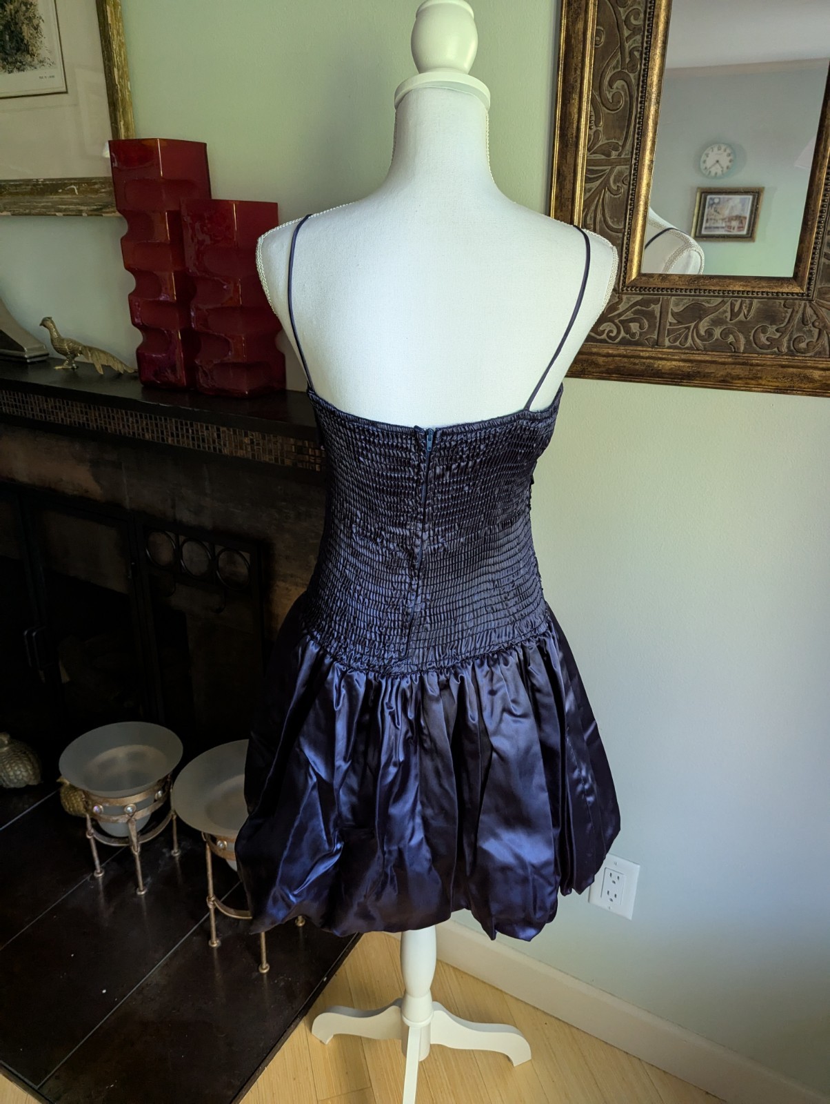 Vintage 80&rsquo;s Size Small/Med Formal Sequin Lace Ribbon Bodice Bubble Skirt Dress