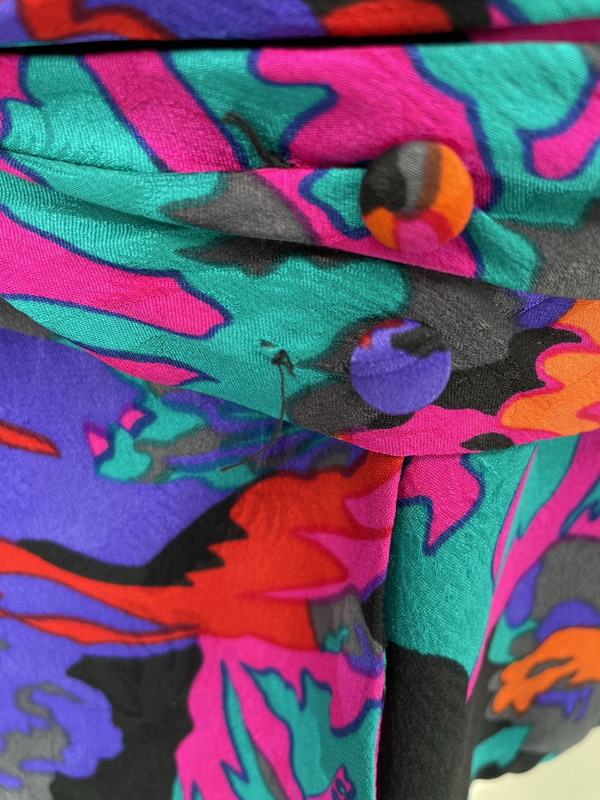 Vintage Iconic 80s Flora Kung Bold Abstract Floral Silk Asian Jacket Obi Belt XS