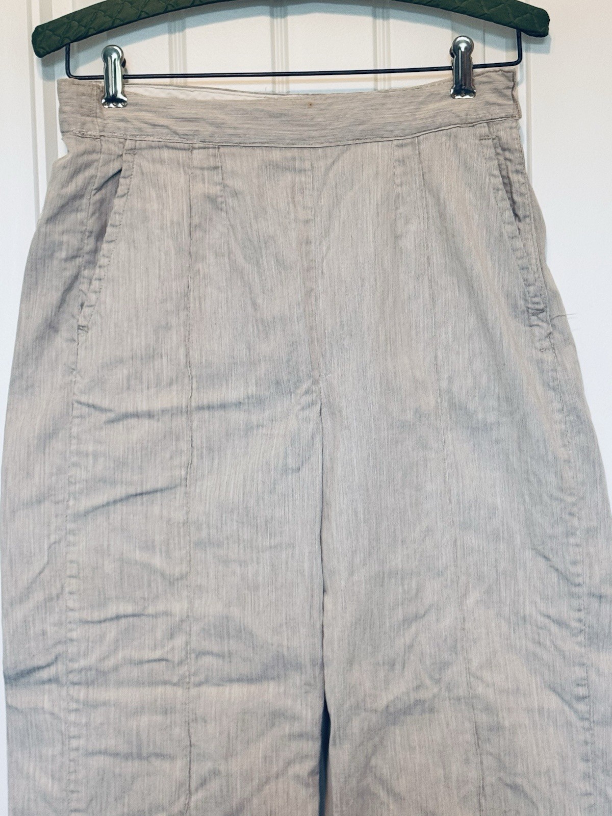 50s Vintage Women&rsquo;s Side Zip Brown White Stripe Cotton MCM Pants 27&Prime; waist x 25