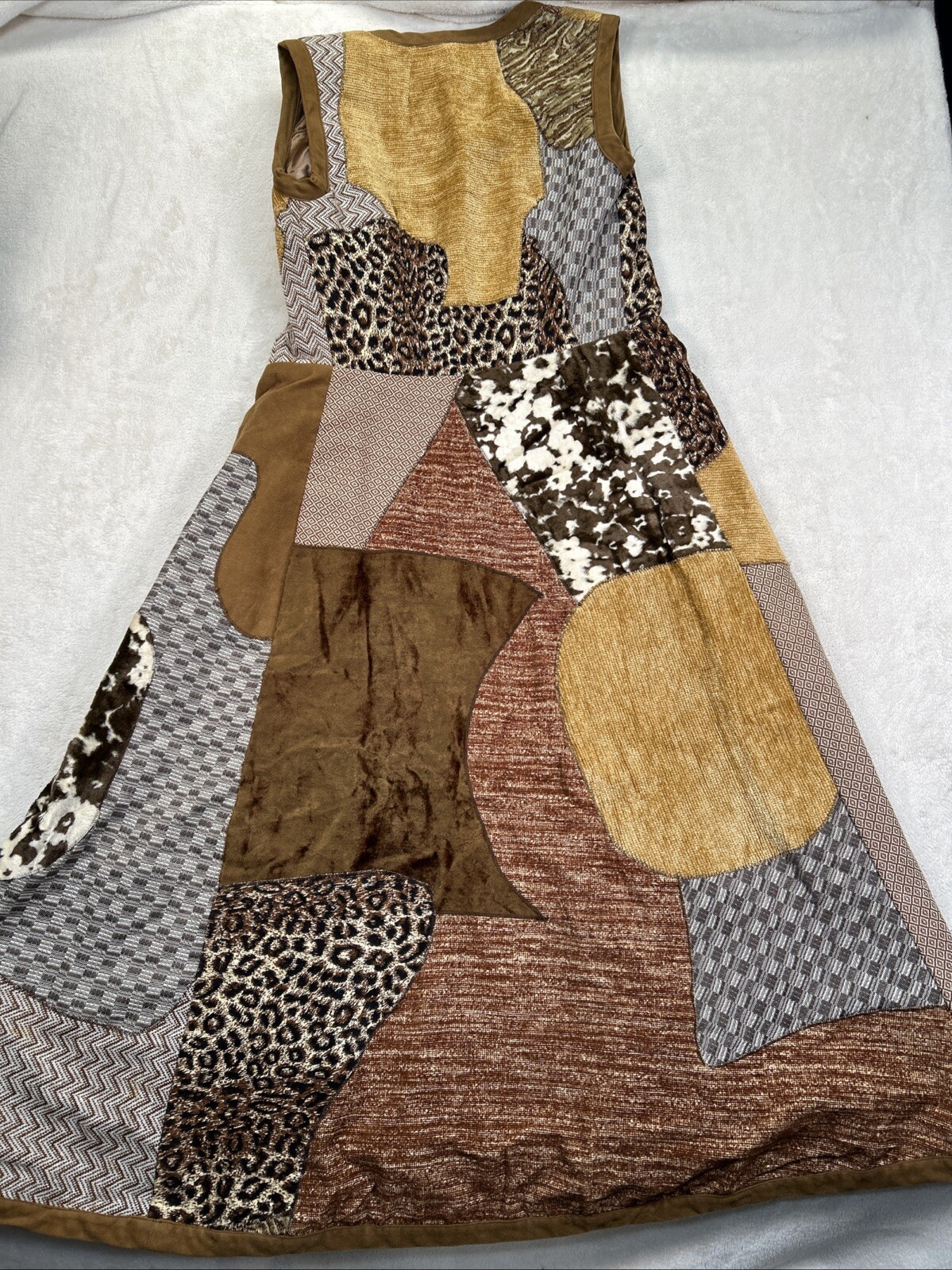 Vtg Mountain Artisans abstract Patchwork Artsy Duster Vest Long Mixed Fabrics