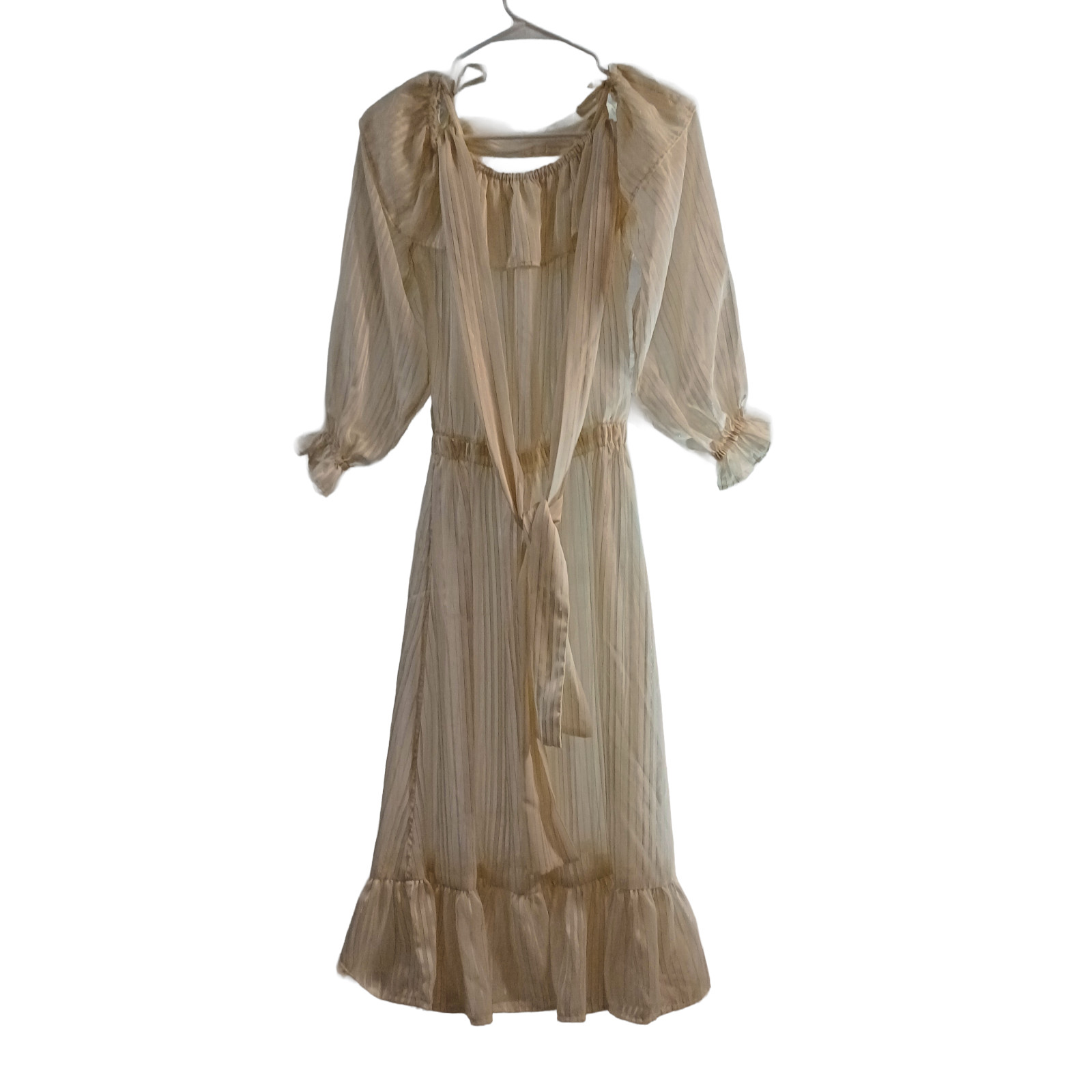 Handmade Sheer Disco Dress Womens M/L Gold Metallic Stripe Mid Axi Vtg 70s 80s