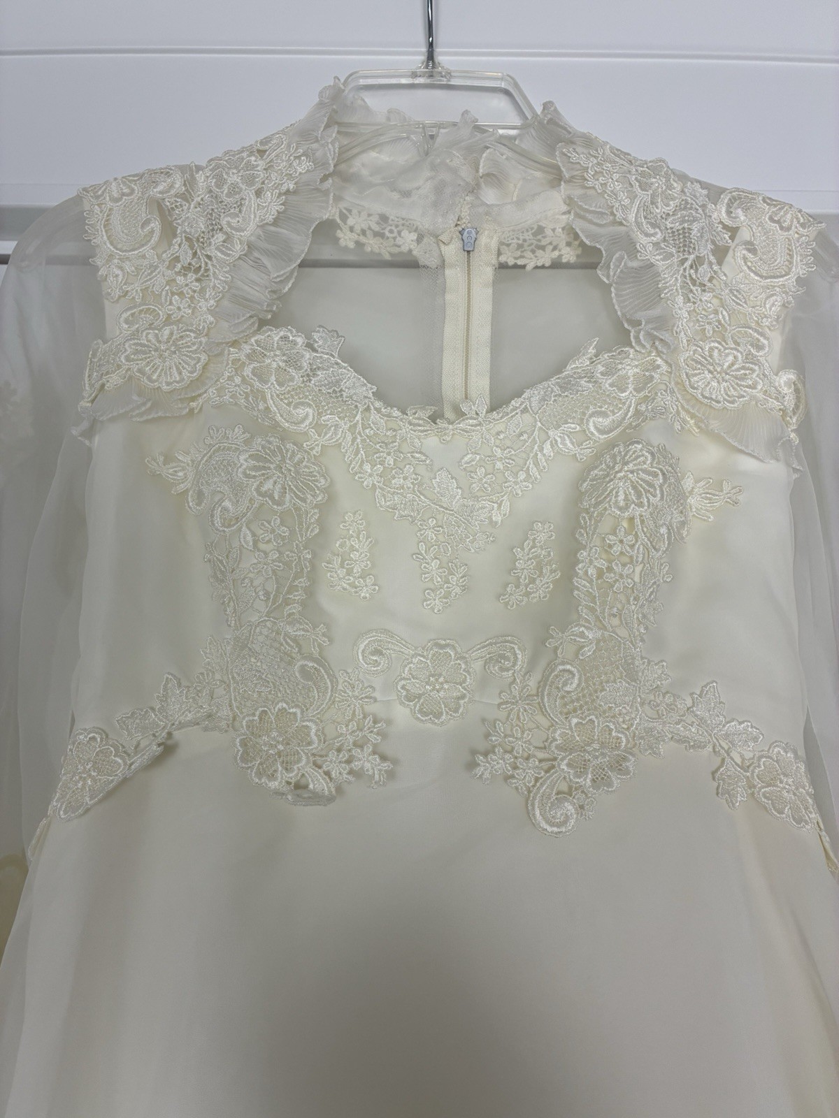 VTG ILGWU Victorian Wedding Dress Gown Sweetheart Neck with Train/Veil 8 Ivory