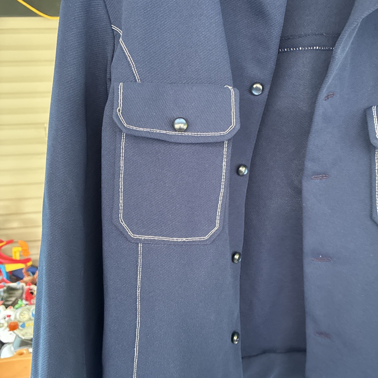 Vintage 1970s Navy Polyester Leisure Jacket With Contrast Stitching