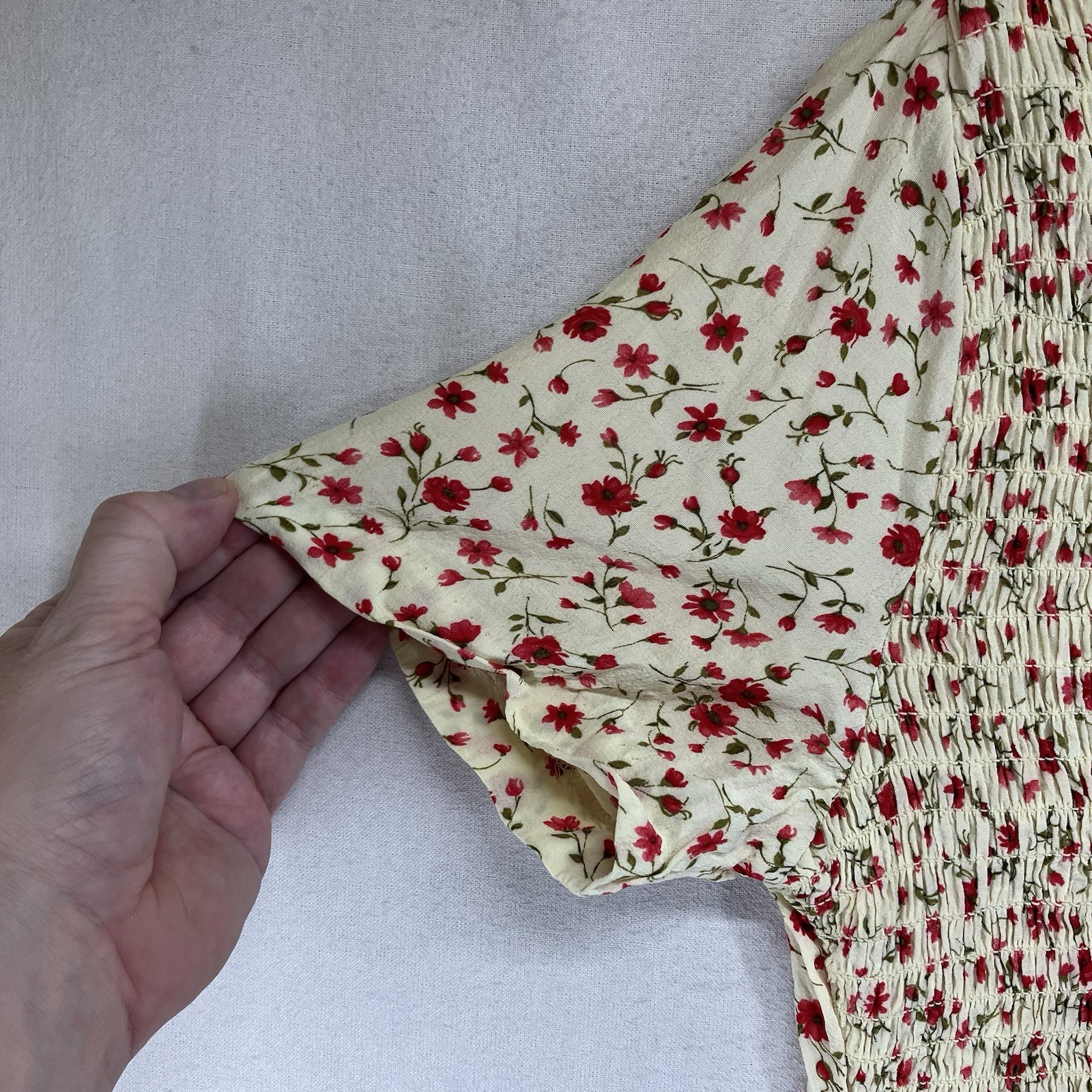 Vintages 90s Cream Floral Cottagecore Midi Dress Button Front Sz 14 All Rayon