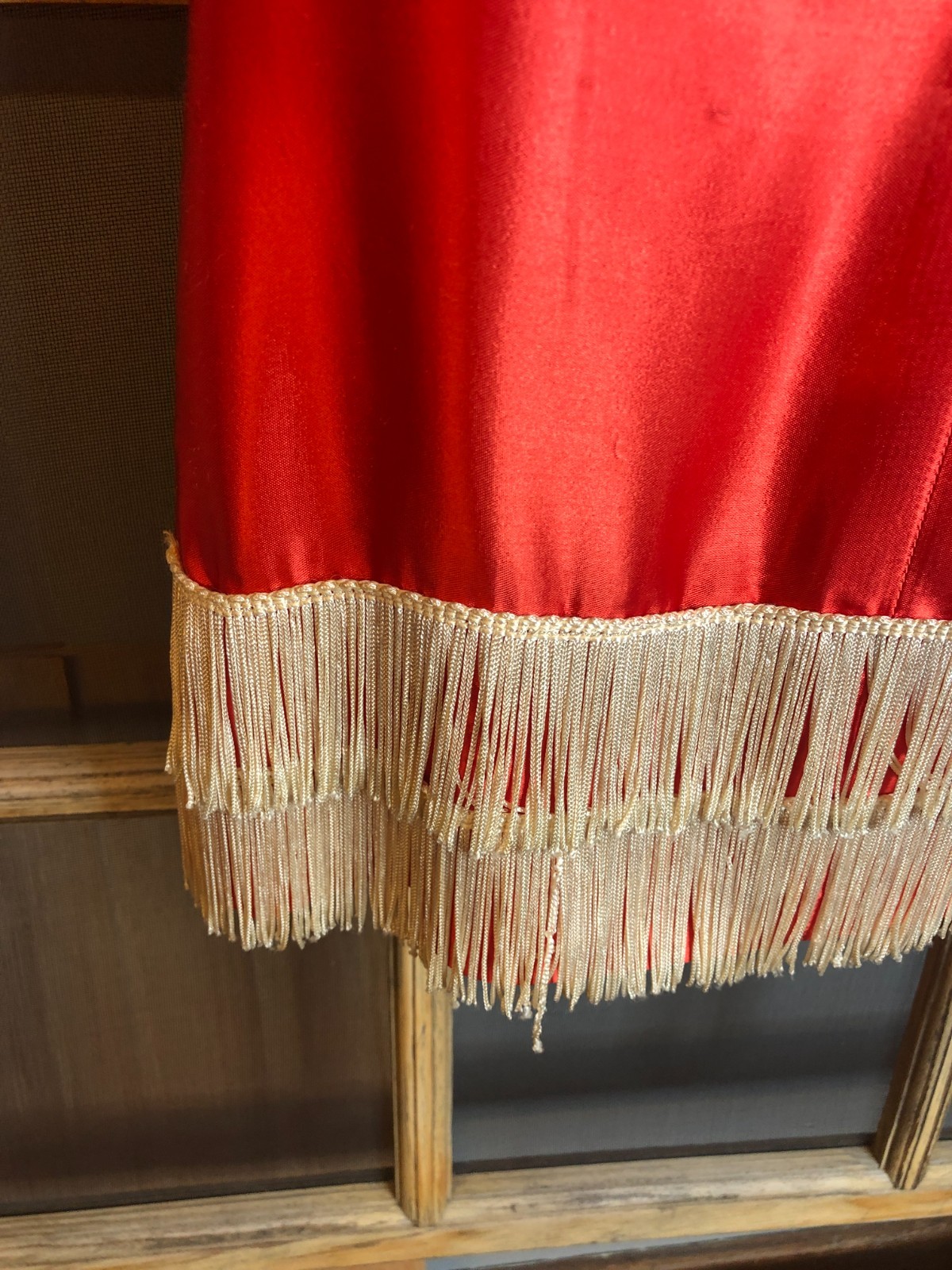 Vintage Red Satin Flapper Dress Womens Halloween Costume Fringe Gatsby