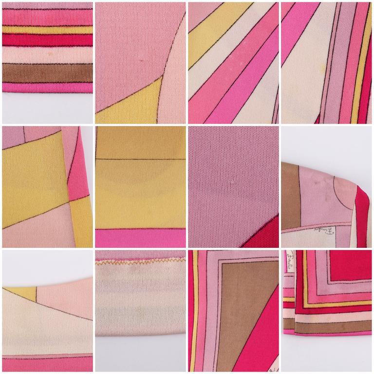 EMILIO PUCCI c.1968 Pink Multicolor Op Art Signature Print Silk Shift Dress
