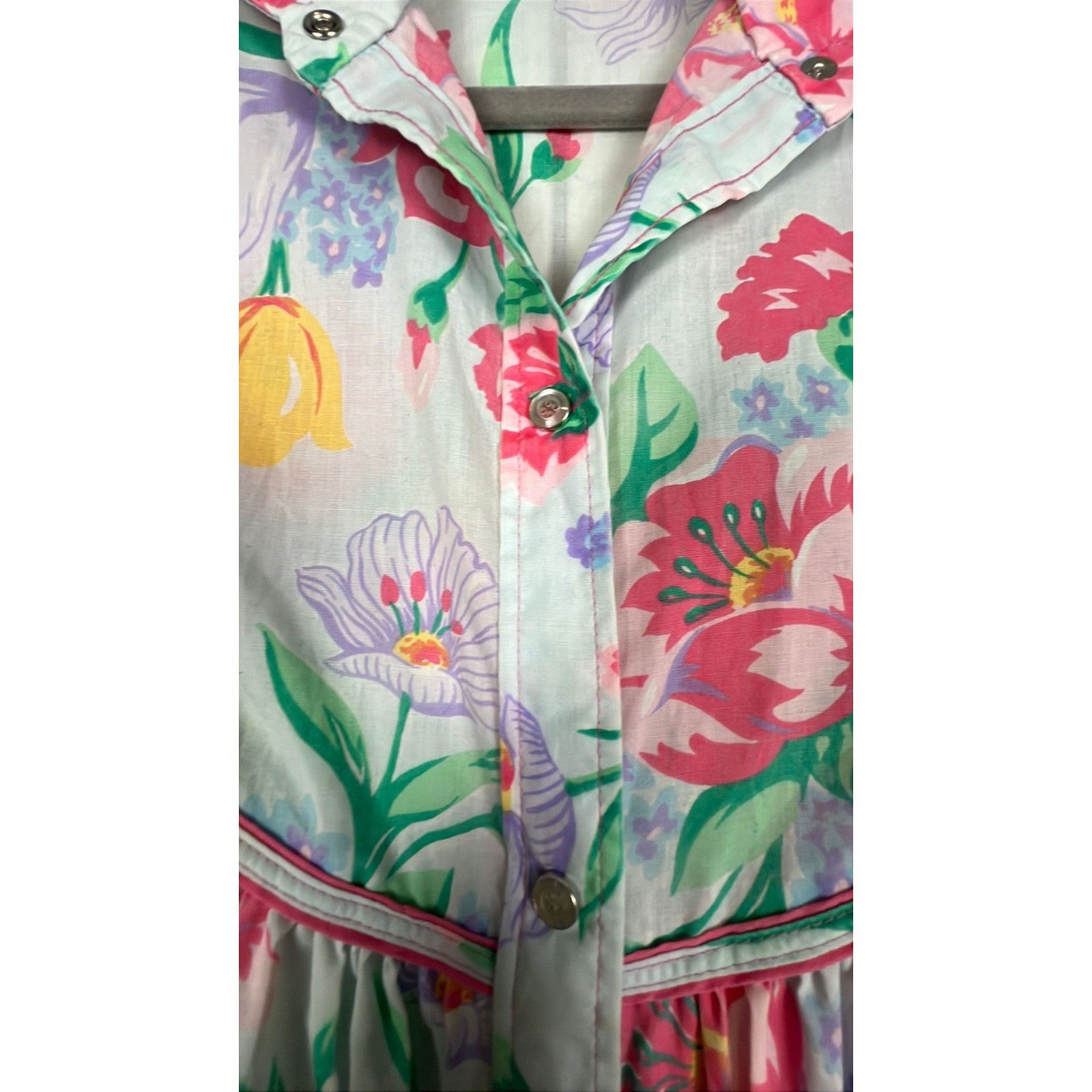 Models Coat Floral House Coat Duster Cottagecore Grandmacore Pink Cotton Blend M