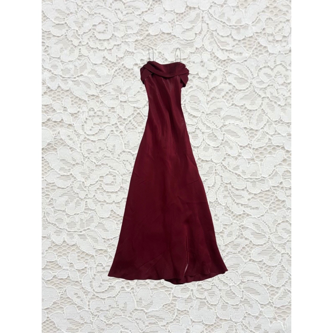 vintage 90s burgundy evening dress with beautiful bow detail on the back