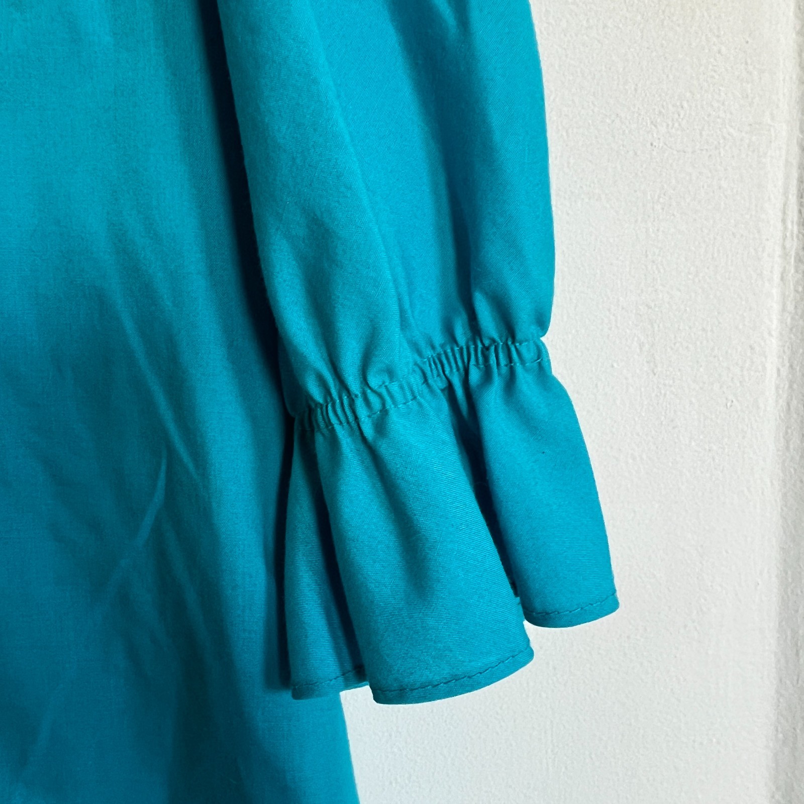 Vintage Malco Modes Turquoise Ruffle Prairie Blouse Size S Cottagecore USA