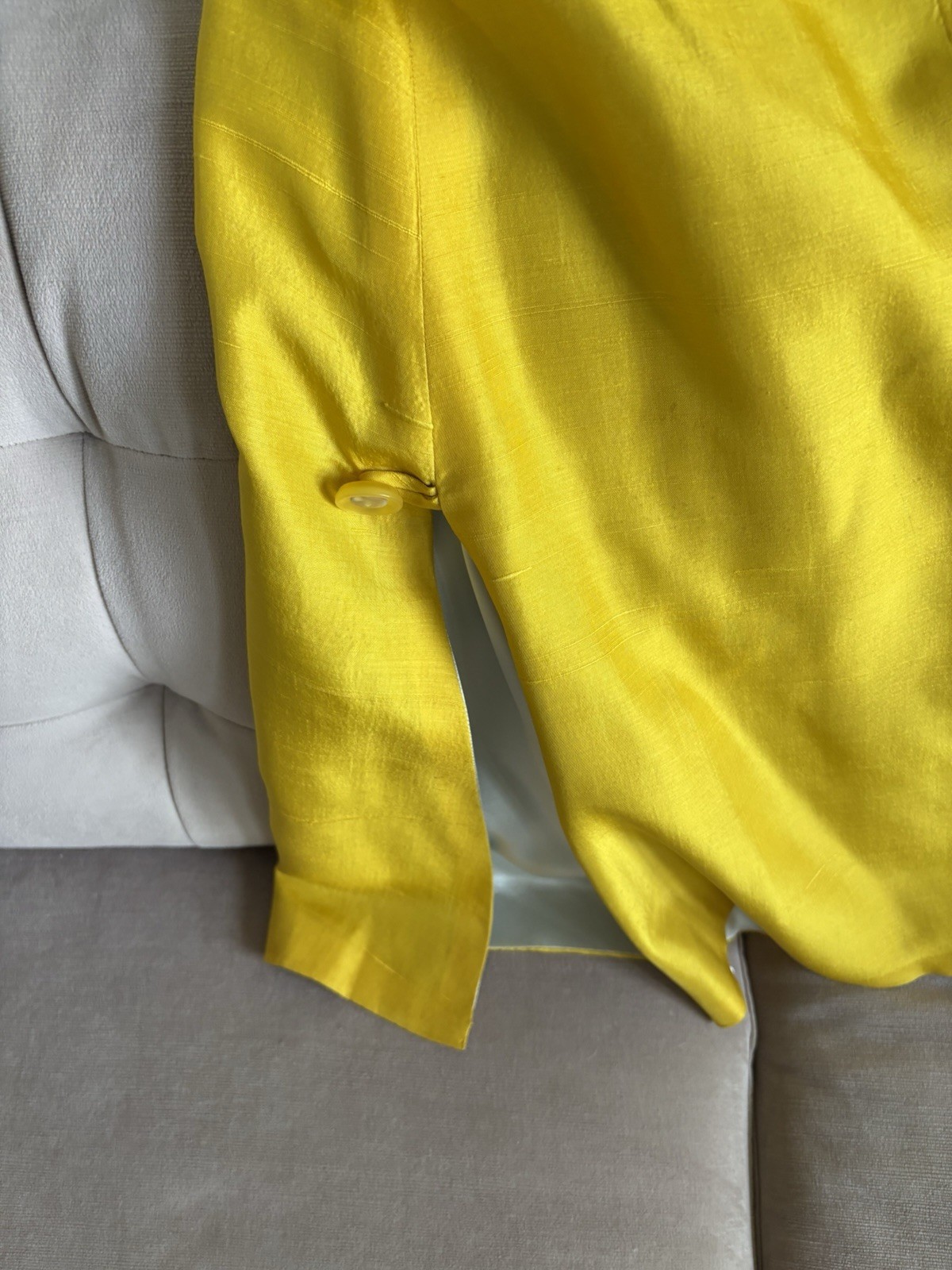 Vintage Bright Yellow Silk? Capelet Jacket with Pearl Buttons
