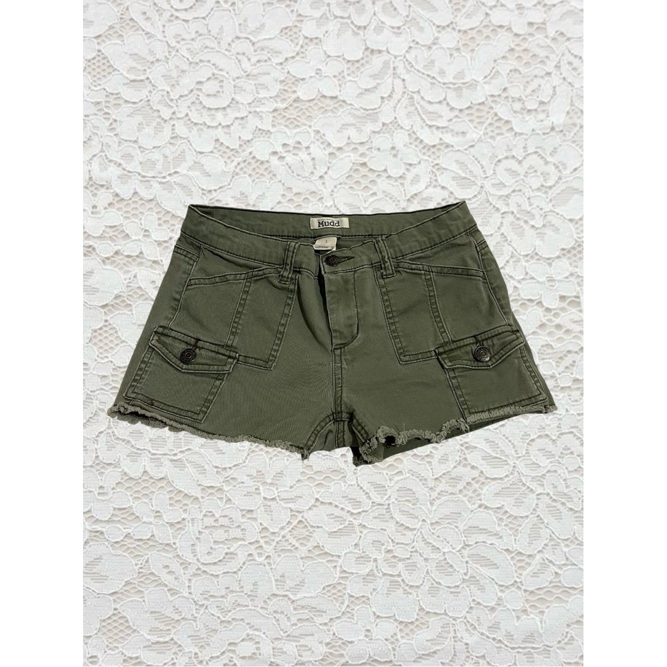vintage low rise green cargo mini shorts