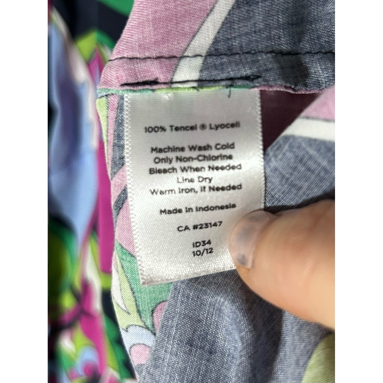 Talbots Retro Pucci Inspired Pink, Green & Navy Paisley-Print Long Sleeve Blouse