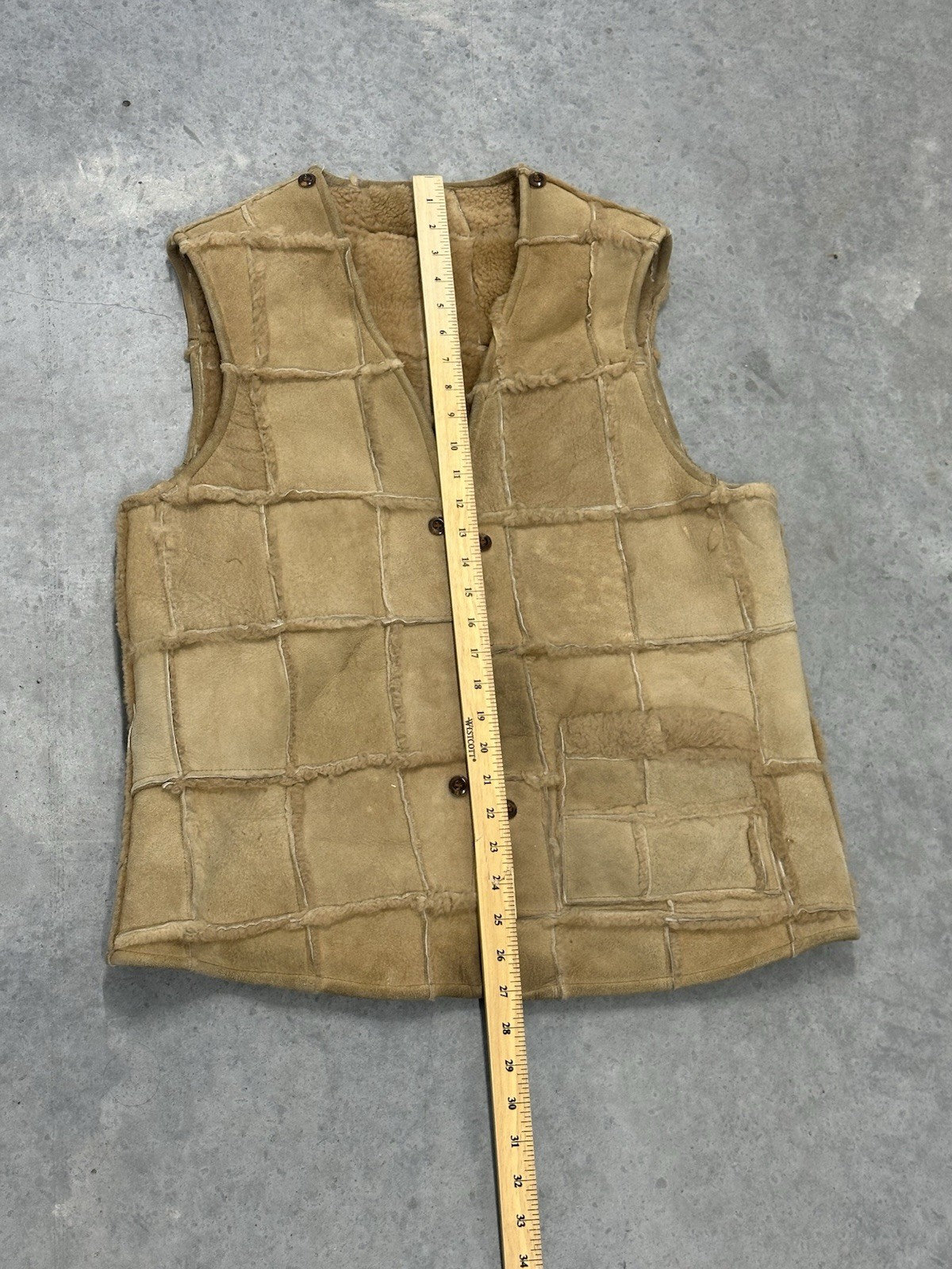 Vintage 60s 70s Shearling Patchwork Vest Talon Zipper Adult 20.5x27in