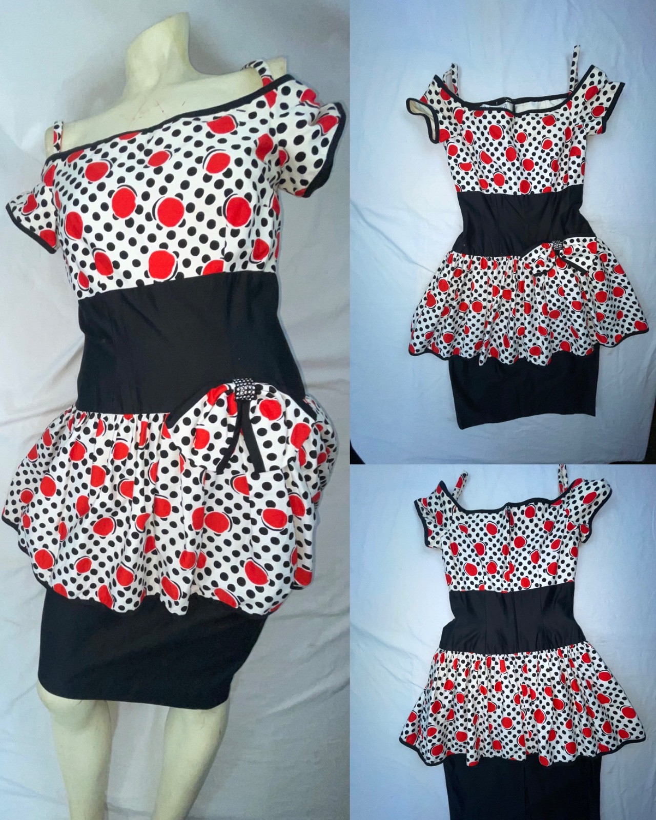 VTG 80S 90S WOMENS POLKA DOT LOUD RETRO NEW WAVE WIGGLE DRESS