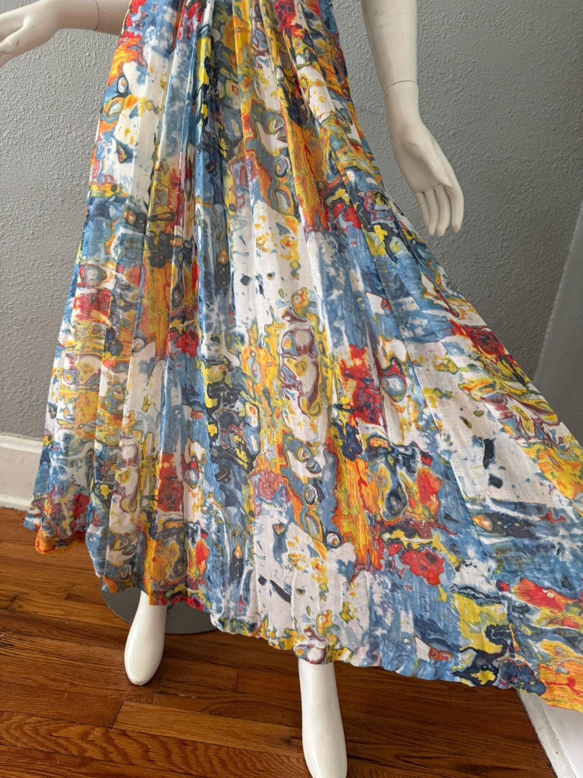 Vintage 60s Abstract Mod Boho Maxi Party Dress XS