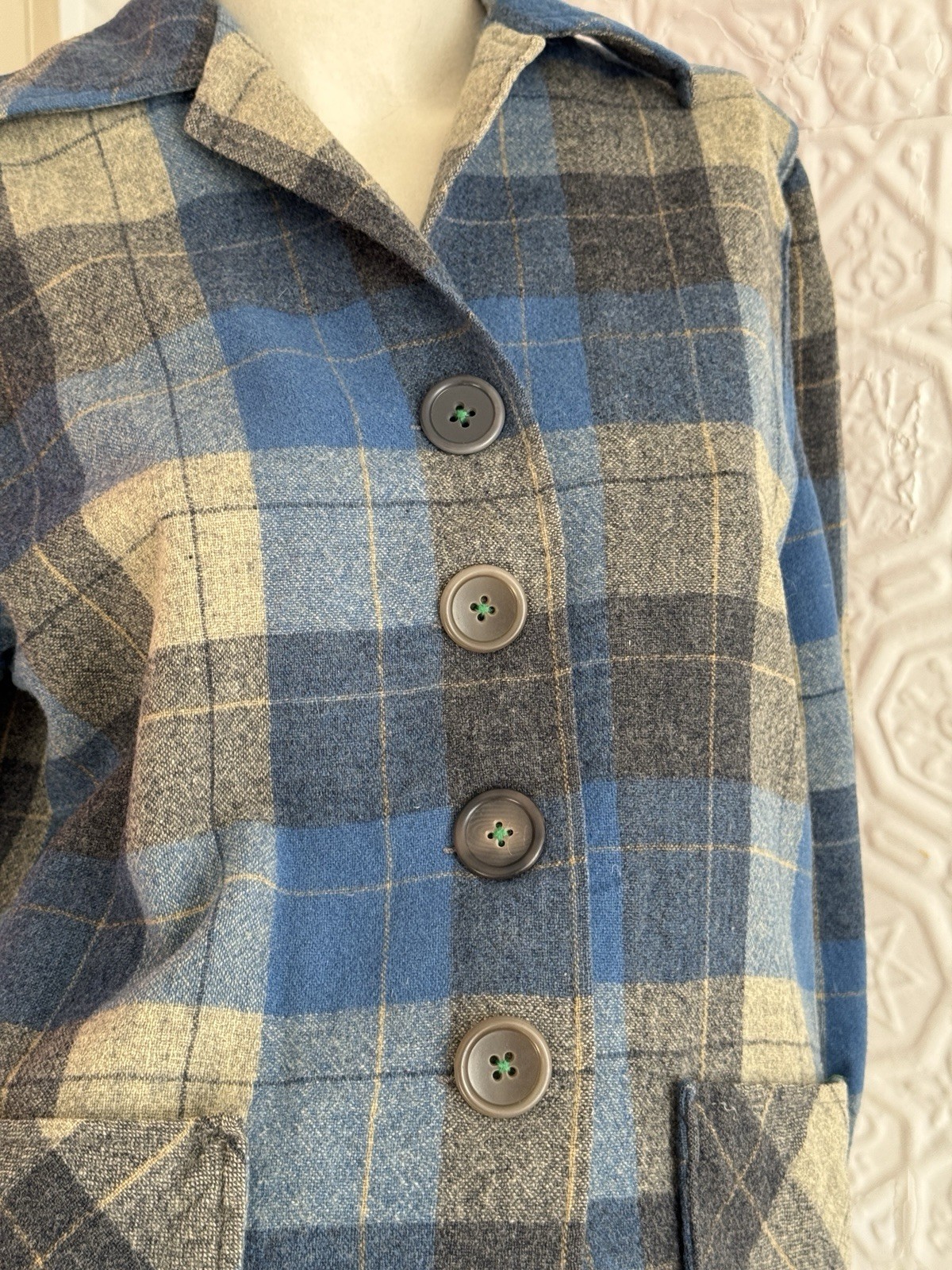 True Vintage 1950s/1940s era pendleton style 49er jacket blue grey plaid S/M