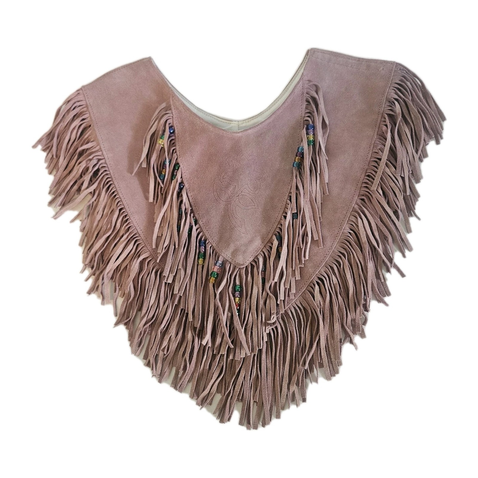VTG Pioneer Wear Blush Pink Suede Leather Fringe Capelet Shaw Festive Wear USA