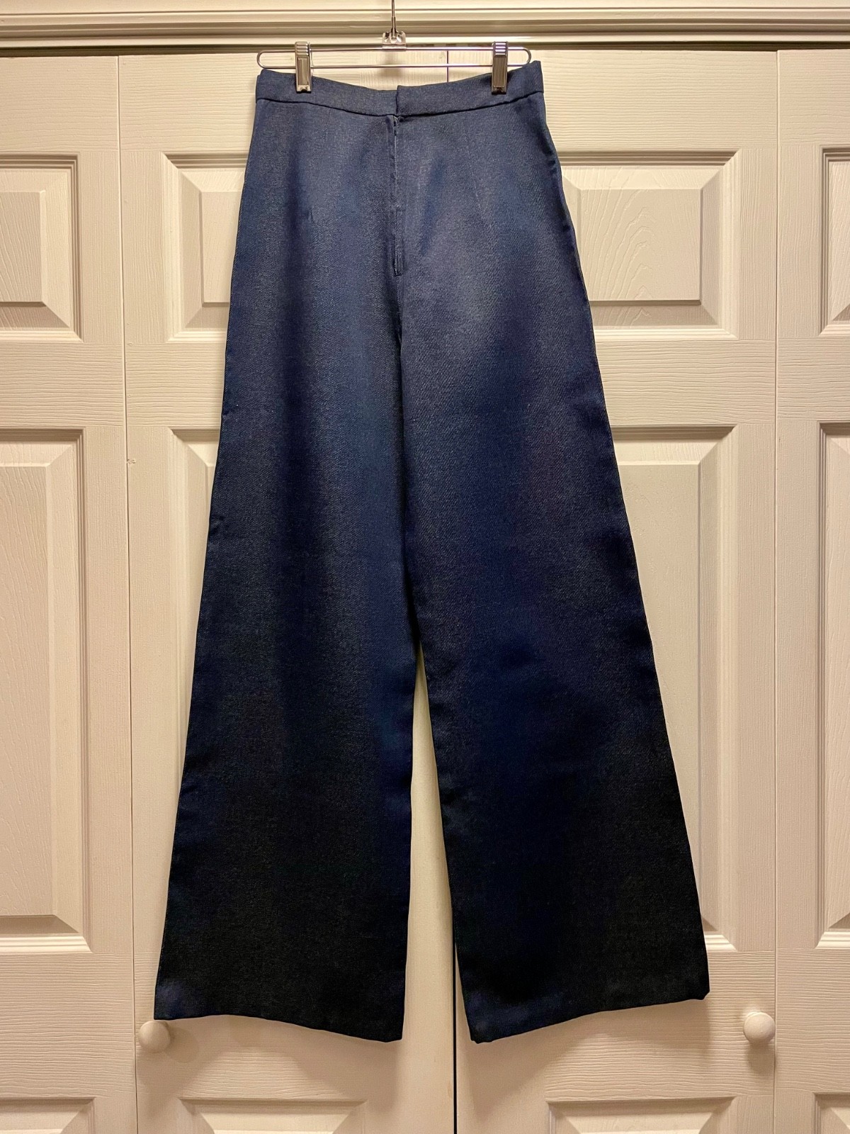 Vintage 1970s Handmade Navy Blue High Waist Wide Leg Pants Polyester Slacks