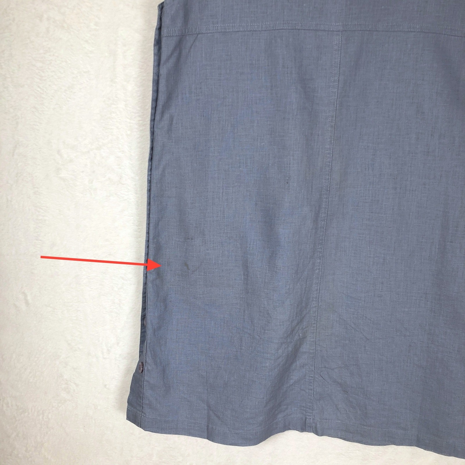 VTG Blue J. Linen Cotton Side Button Jumper Dress Sz M Cargo Pockets Sleeveless