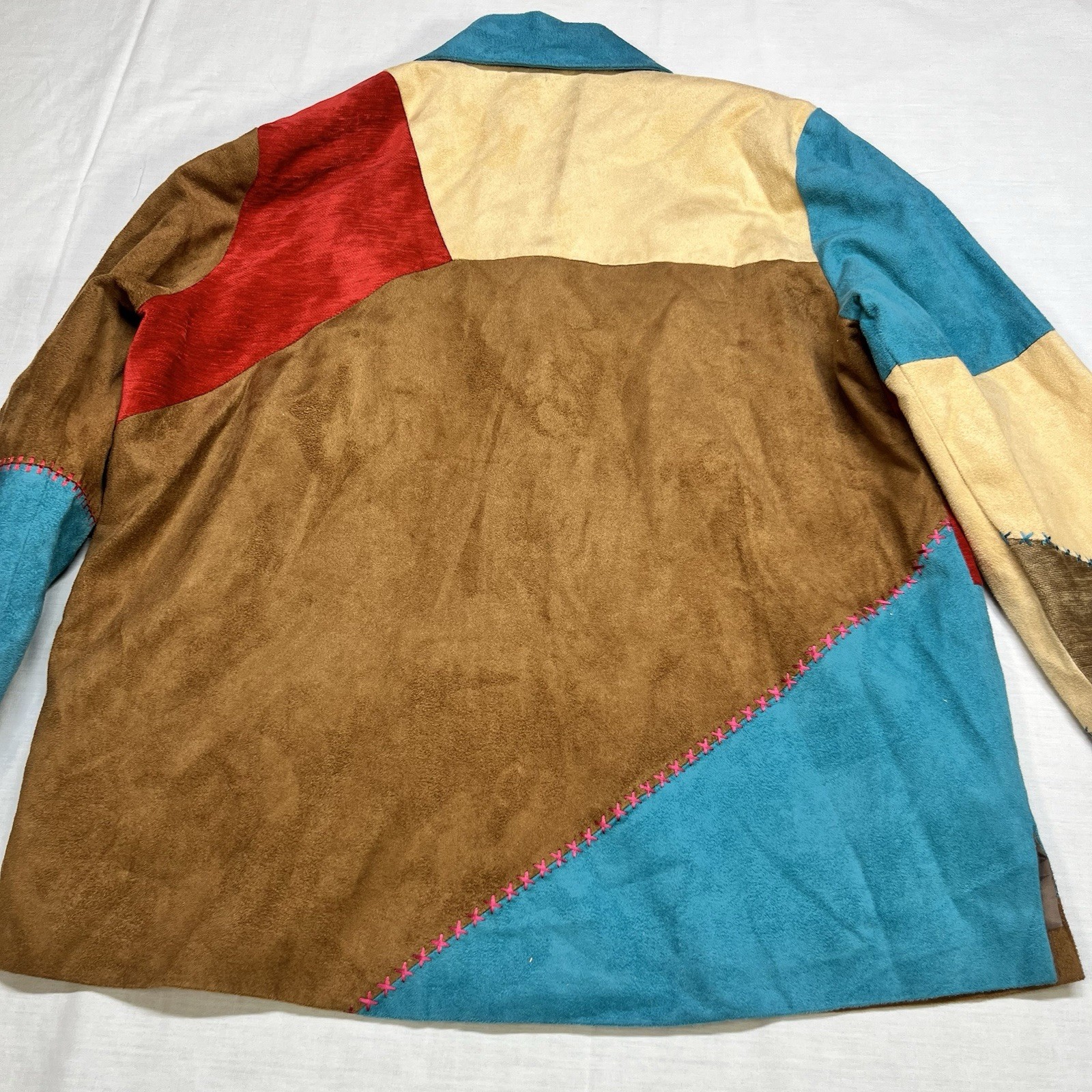 Vintage Koret Patchwork Blazer Jacket Embroidered Small Faux Suede Aztec