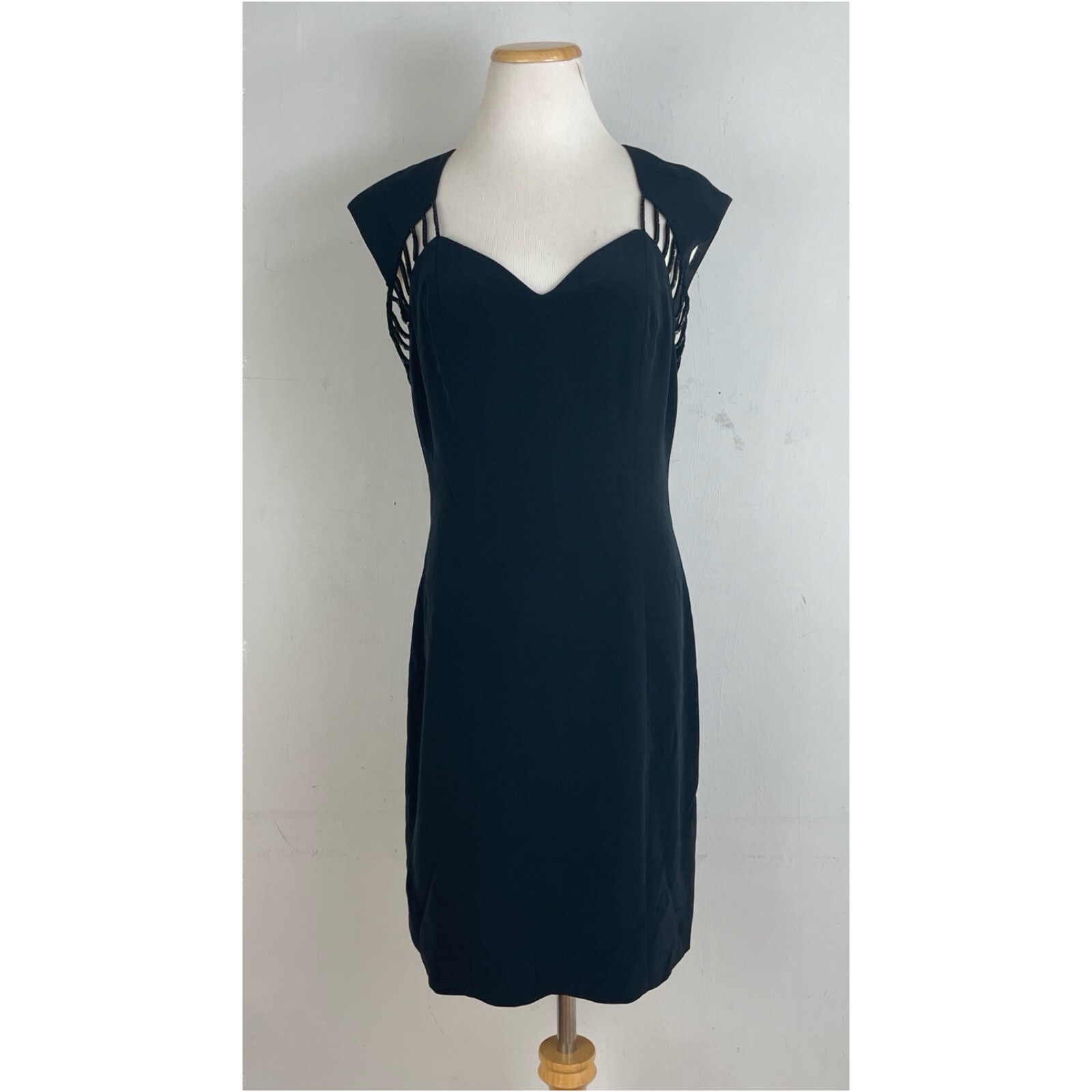 Vintage Black Beaded Dress Size Small 1980s Sleeveless Cocktail Party Frock