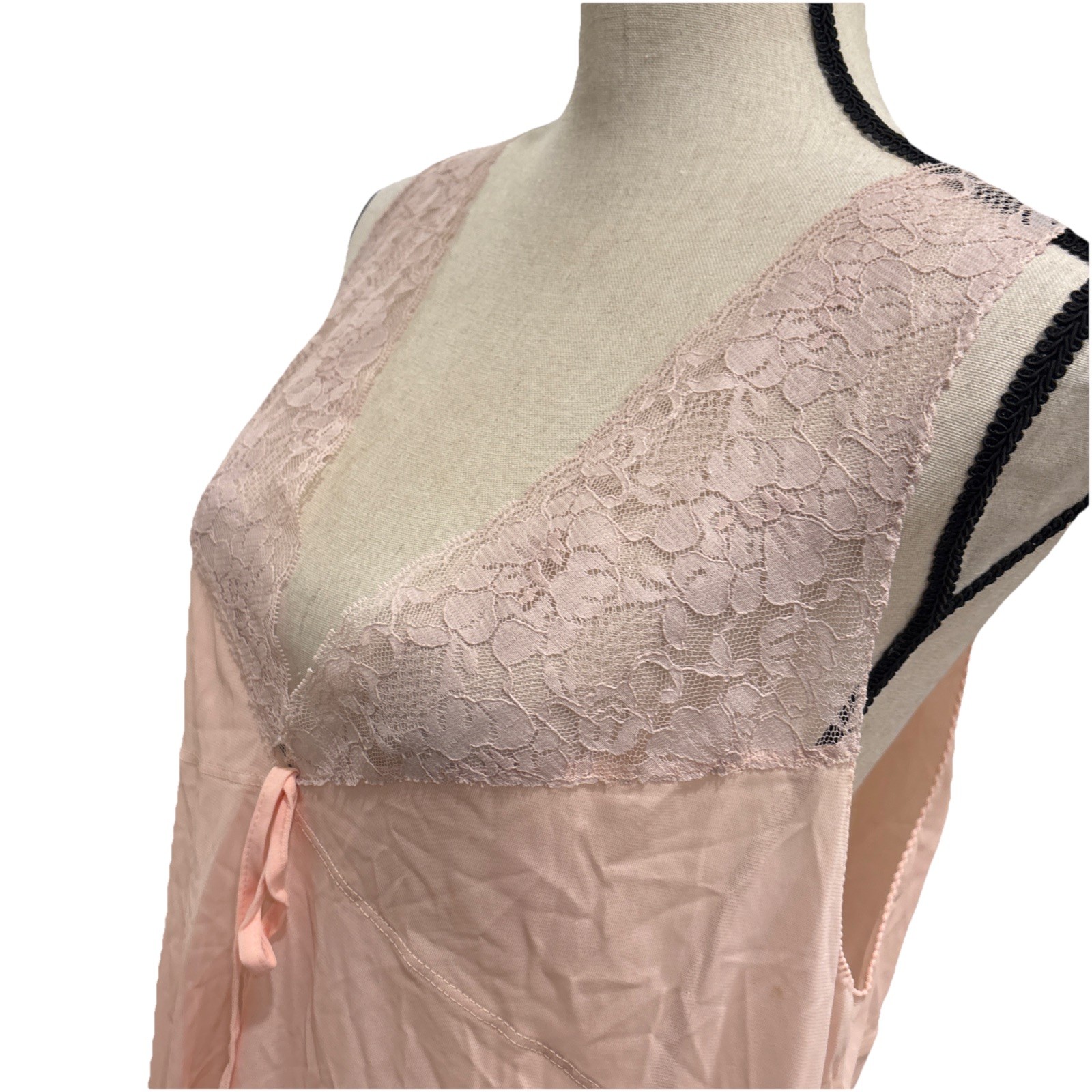 Nightgown Peach 70s Prairie Style Union Made Lace Trim Size Large Vintage