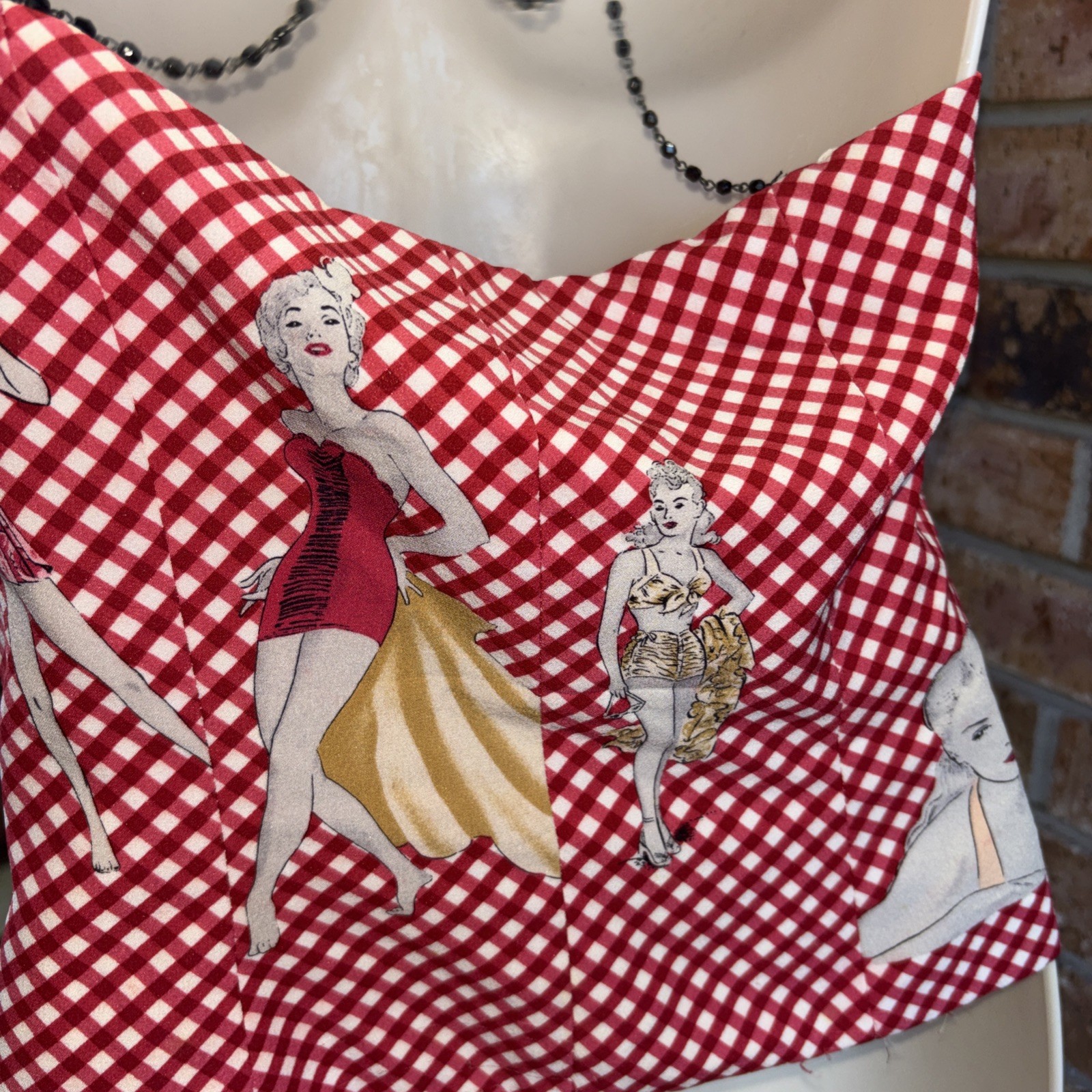 Vintage Halter Top Rockabilly Red Gingham Marilyn Monroe Mardi Gras