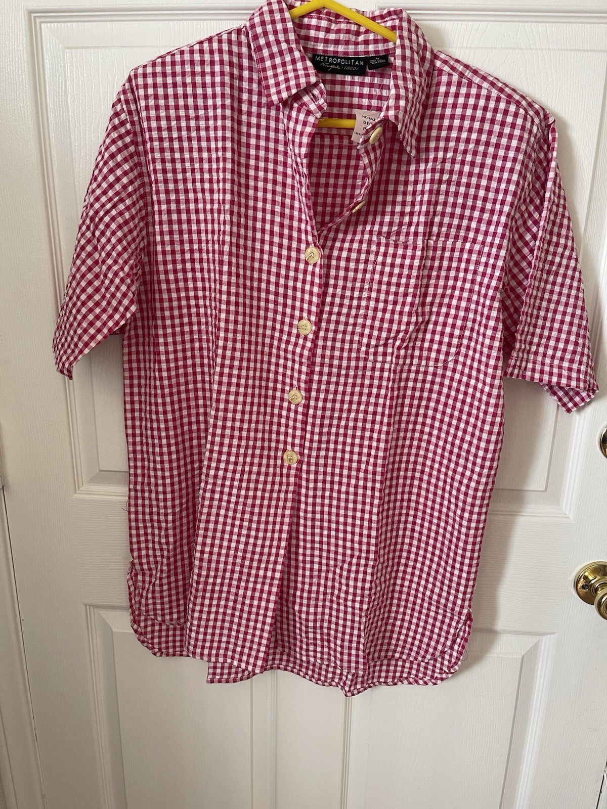 New. Vintage Hot Pink And White Seersucker Gingham Woman’s Shirt