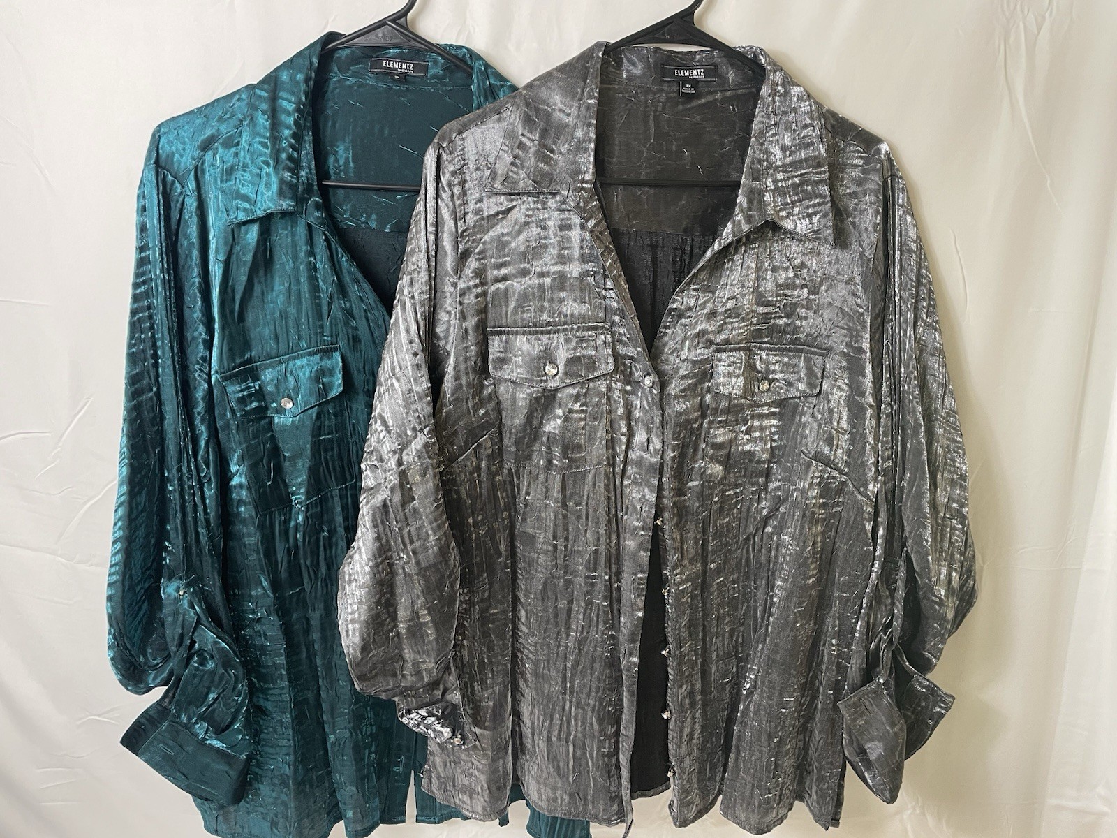Vintage Y2K Women&rsquo;s Elementz 2X Metallic Crinkle Shiny Blouse Shirt Top Party
