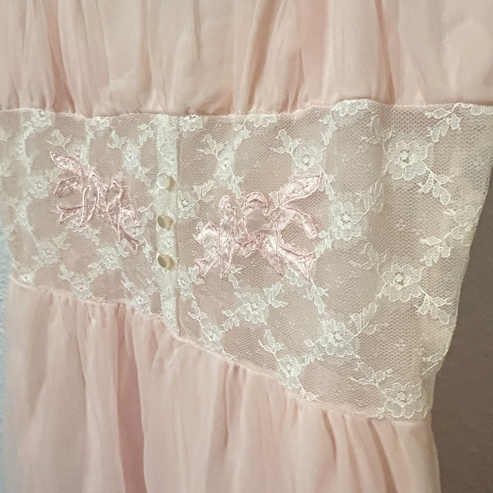 Vtg 50s Sz S Pink Babydoll Nightgown Chiffon Lace Nylon Boudoir Glamour