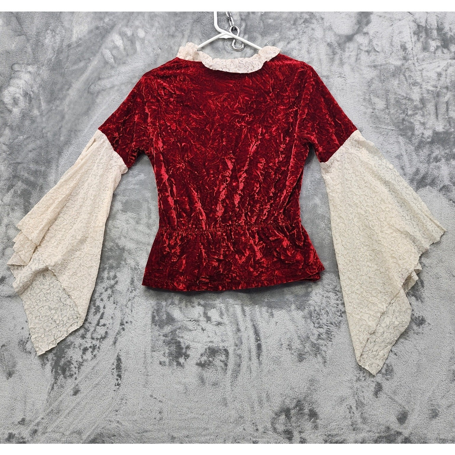Vintage NTCO Nomadic Traders Top Womens S Red Cream Velvet Lace Bell Sleeves