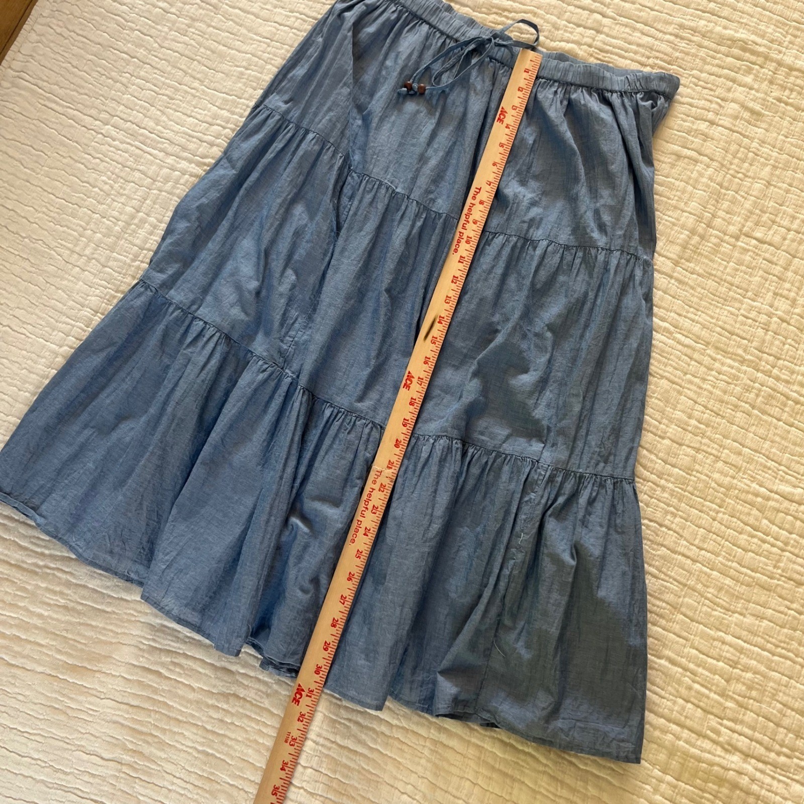 Vintage Style Tiered Cotton Chambray Skirt