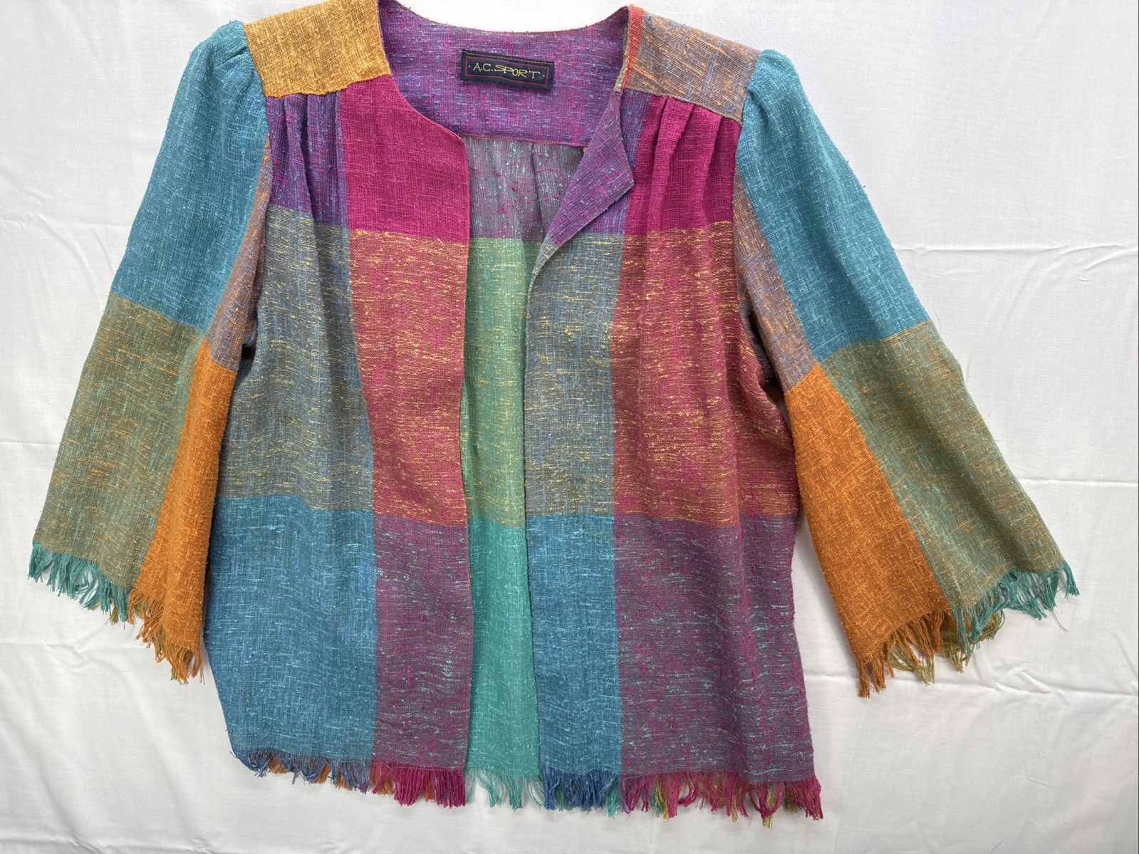 Vtg AC Sport 3 Pc Patchwork Skirt and Jacket Blazer Belt Suit Multi Color Boho S
