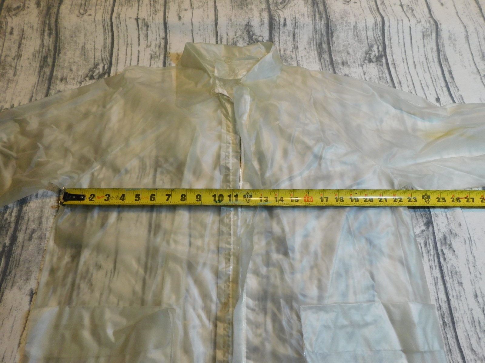 VTG CLEAR RAIN JACKET 60&rsquo;s 70&rsquo;s ZIP POCKETS SPORTS TRANSPARENT MENS WOMENS sz S