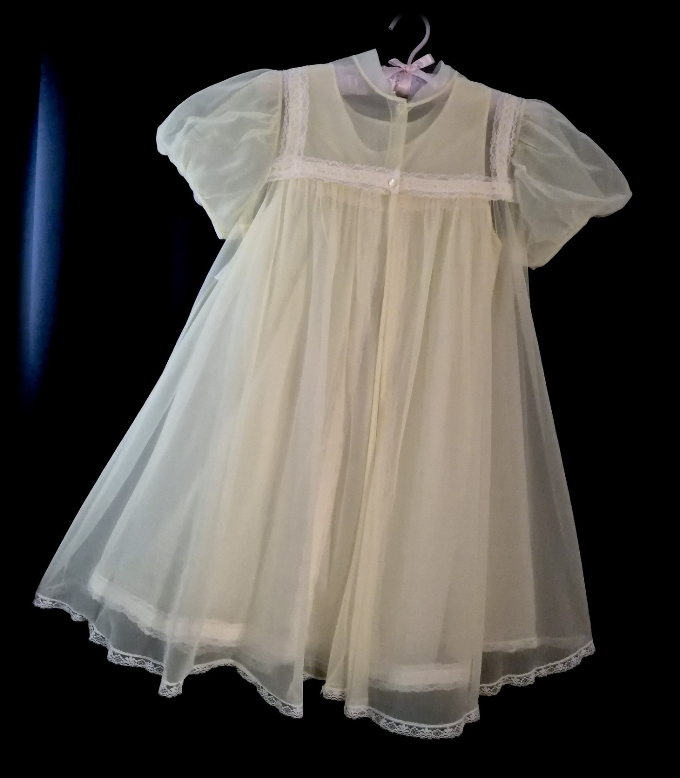 2pc Vintage YELLOW Nightgown PEIGNOIR Robe Set SHEER Chiffon BABYDOLL Dress XS/S