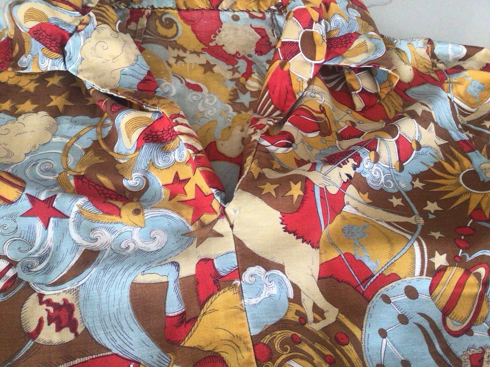 Vintage 1960s 70s Pop Art Astrology Horoscope Cartoon Print Cotton Shirt Blouse