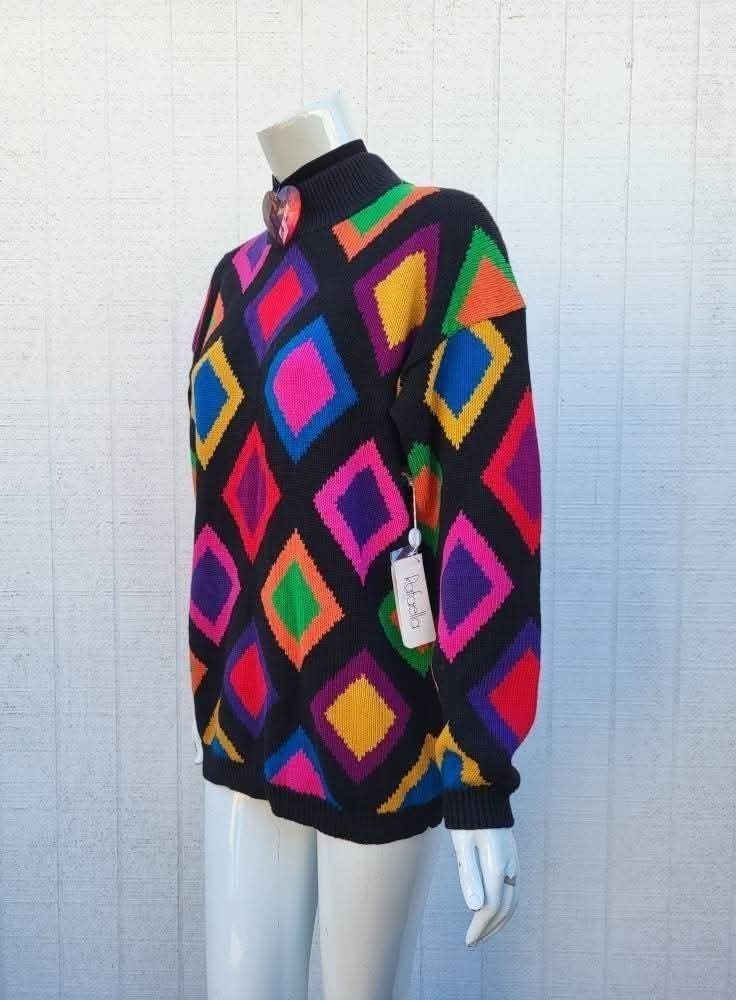1980s Deadstock Rafaella Argyle Harlequin Style Knit Pullover Sweater