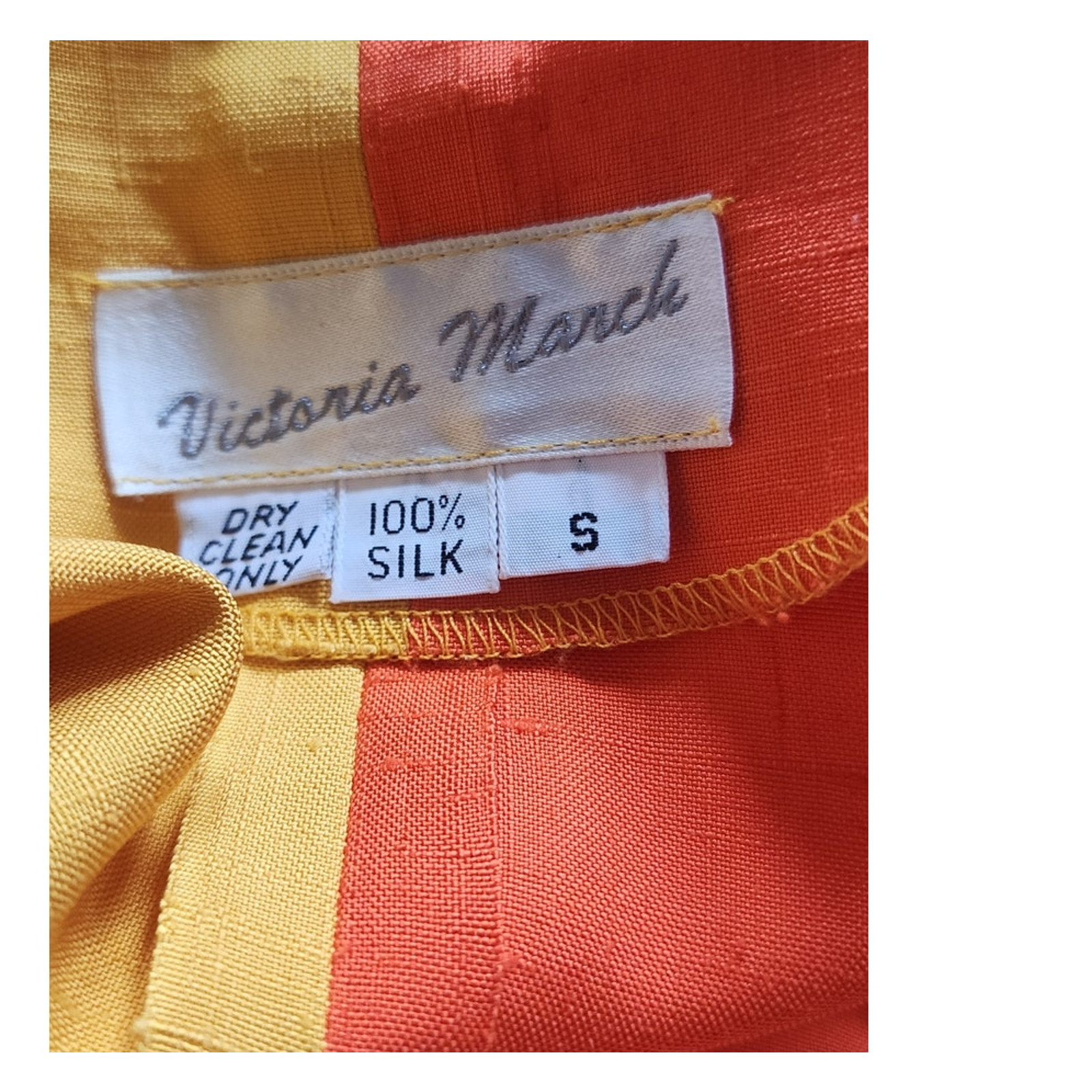 VTG 90s Duster Jacket Silk Yellow Orange Colorblock Blazer Victoria March