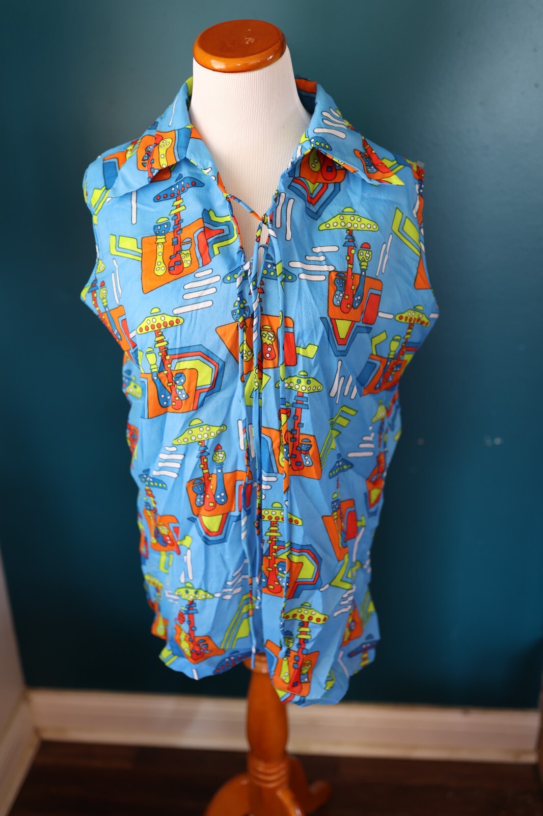 Vintage 60s 70s Miss Holly Mod Sz 38 Psychedelic Retro Funky Colorful Shirt