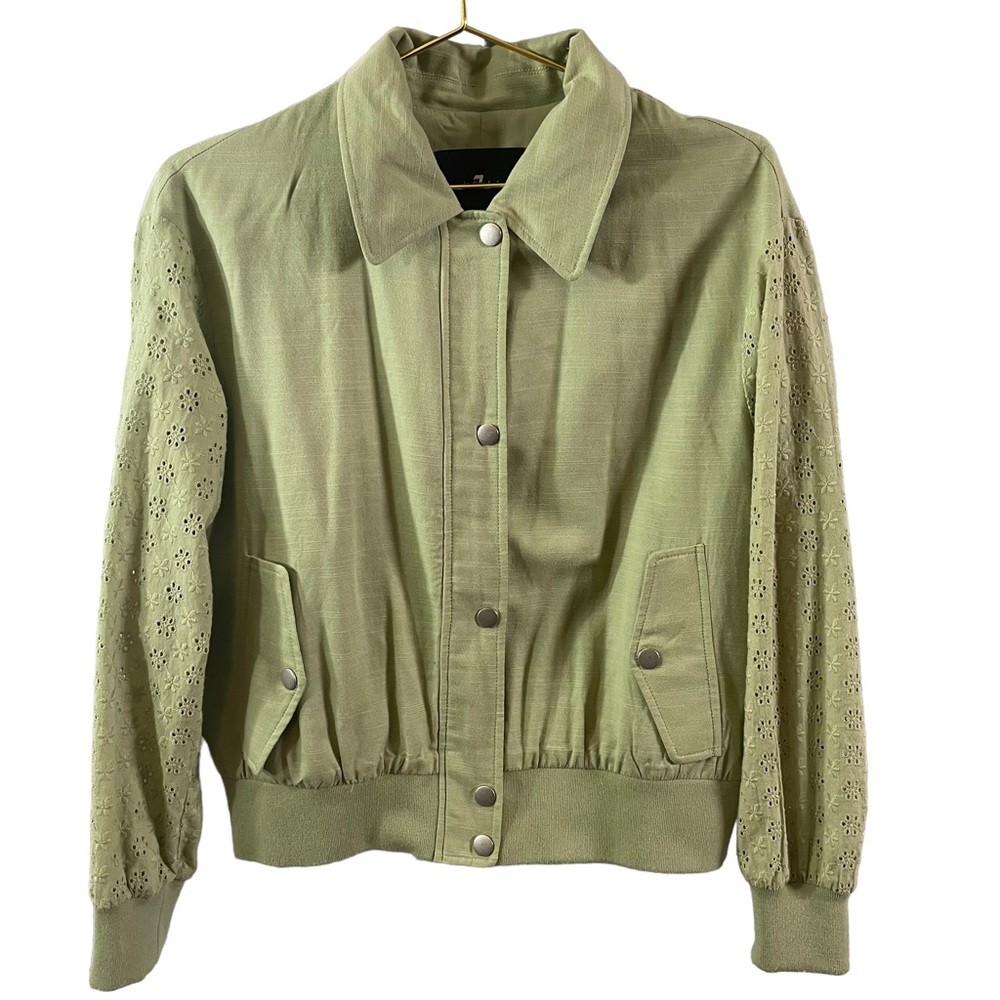 7 For All Mankind Green Eyelet Bomber Jacket Size Small