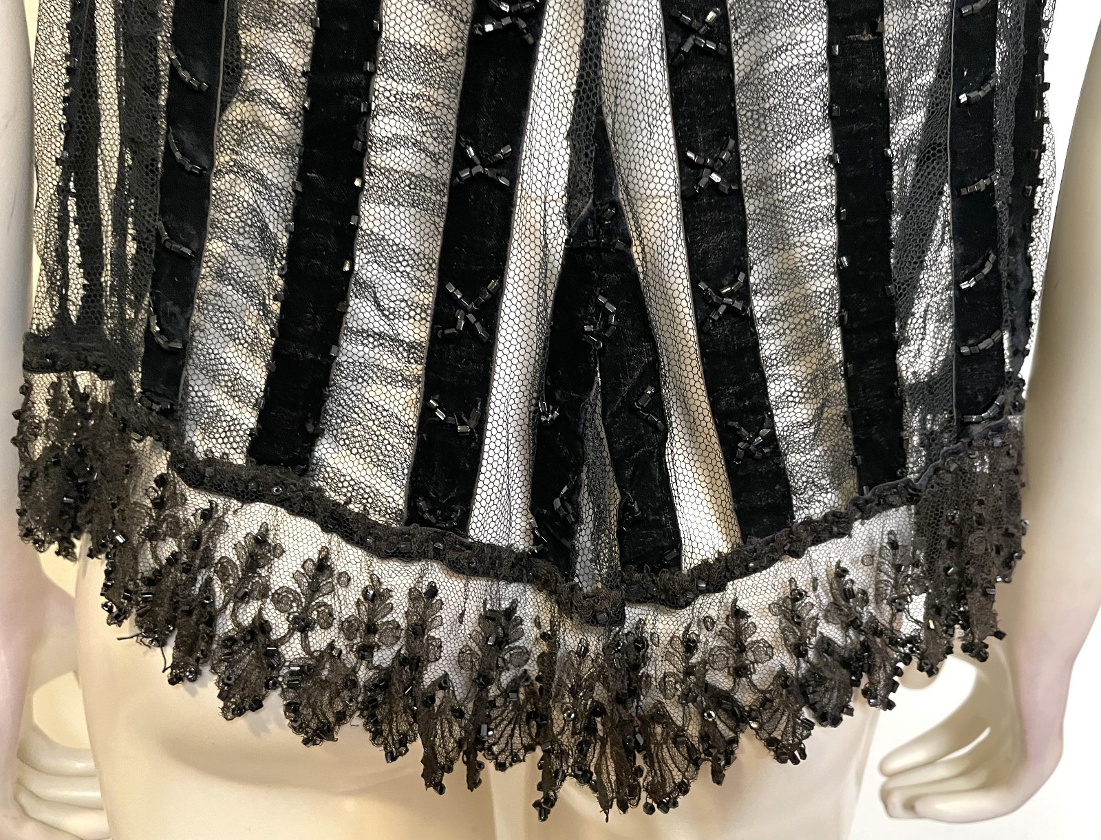 Antique 20s Black Beaded Lace Jacket S M Overlay Evening Edwardian Victorian