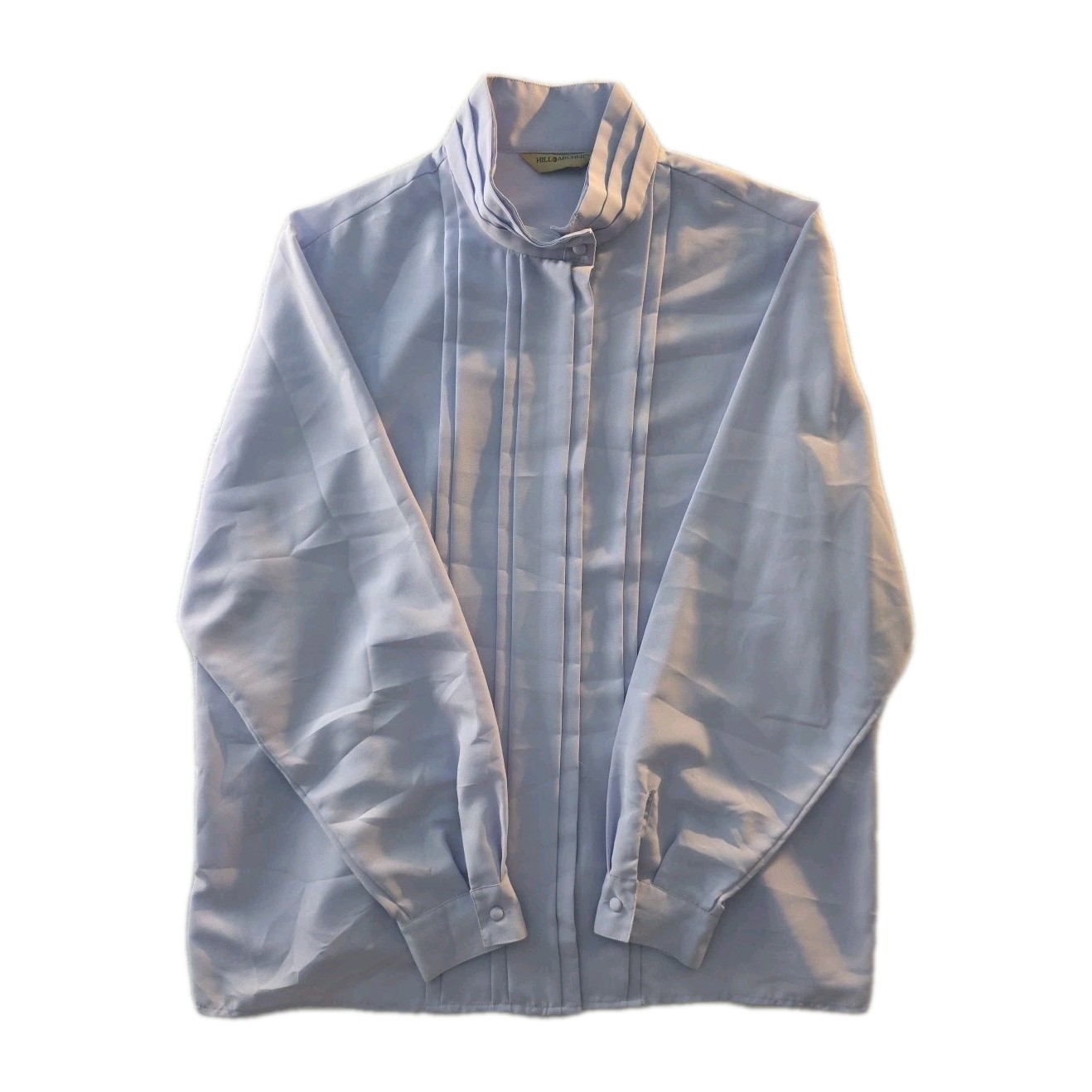 Vintage Periwinkle Long Sleeve Hill Archer Pleated High Collar Blouse – Size 18