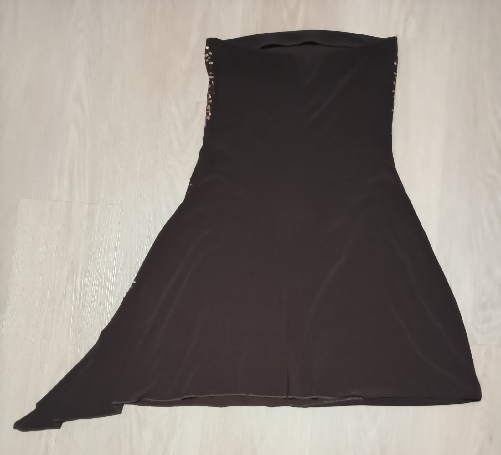 Vtg 90s Stretch Brown Sparkly Copper Sequin Strapless Asymmetric Tunic Top XS