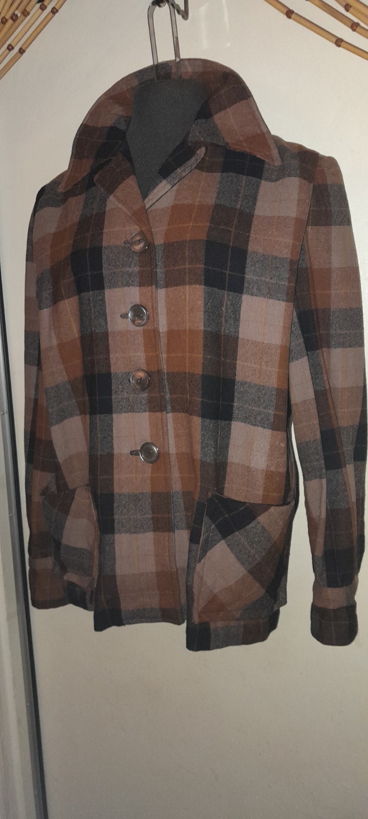 Vtg 40s 50s Brown Rust Wool USA Pendleton Plaid Womens Chore 49er Work Jacket XL