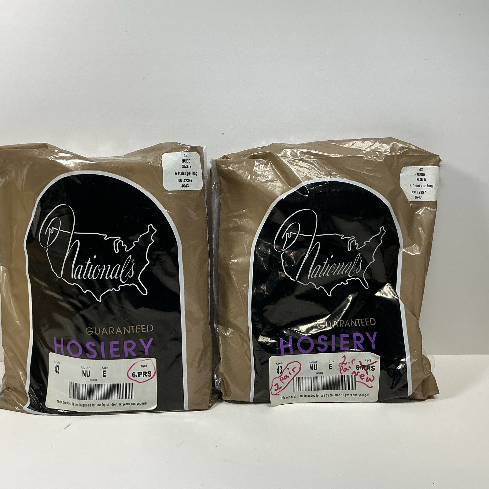 Vintage National&rsquo;s Brand Hosiery 8 Pairs Nylons/Pantyhose Natural Beige Sz E 43