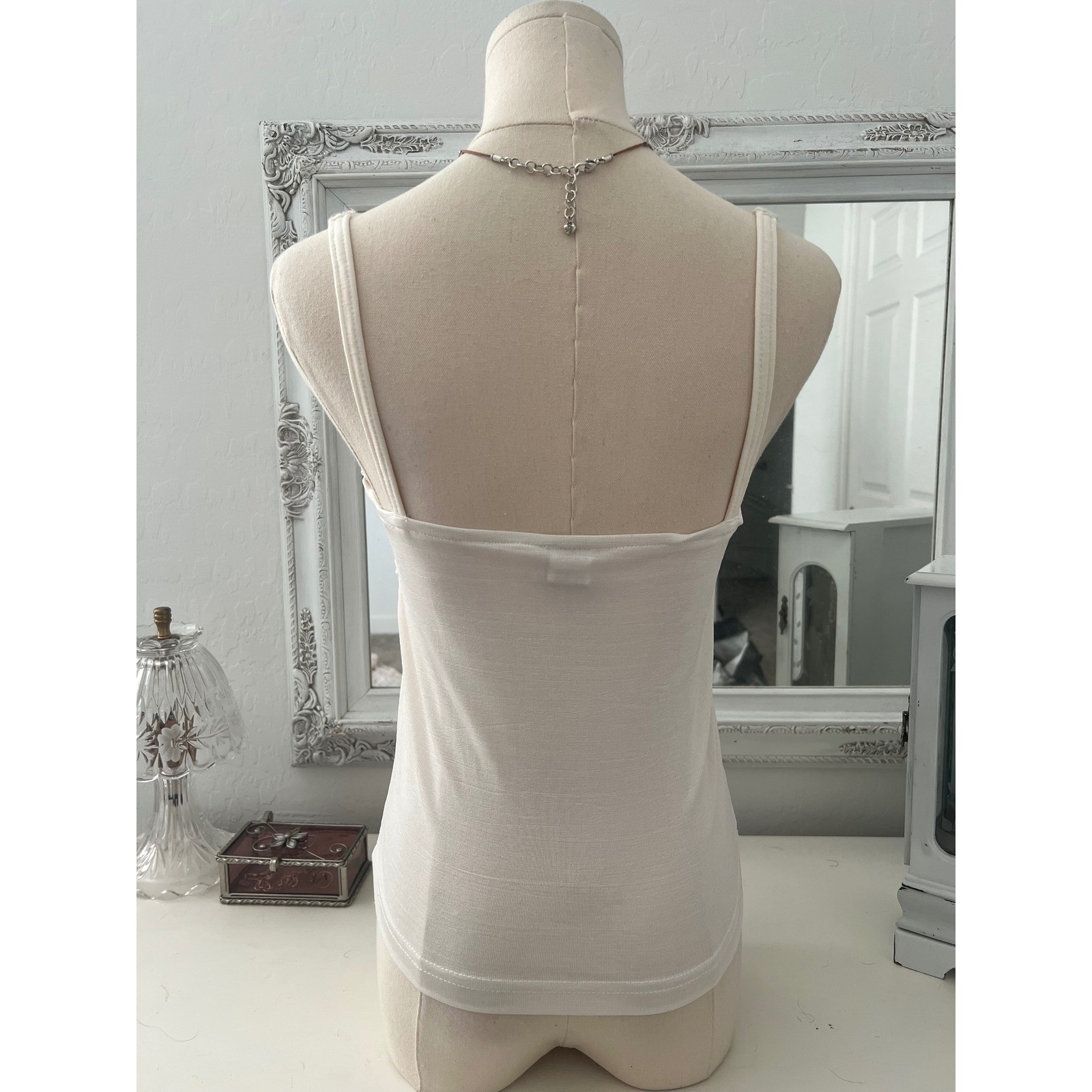 vintage cream baydoll style textured tank top with floral details