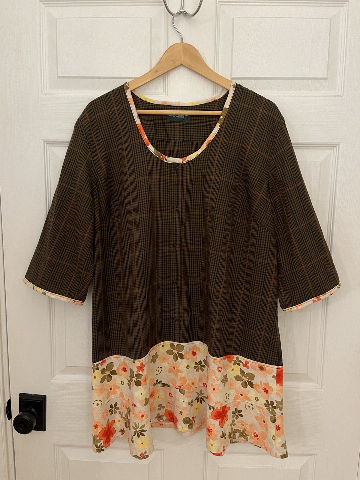 Lauren Jeans Co. Ralph Lauren Vintage L/XL Plaid Floral Smock Prairie Dress